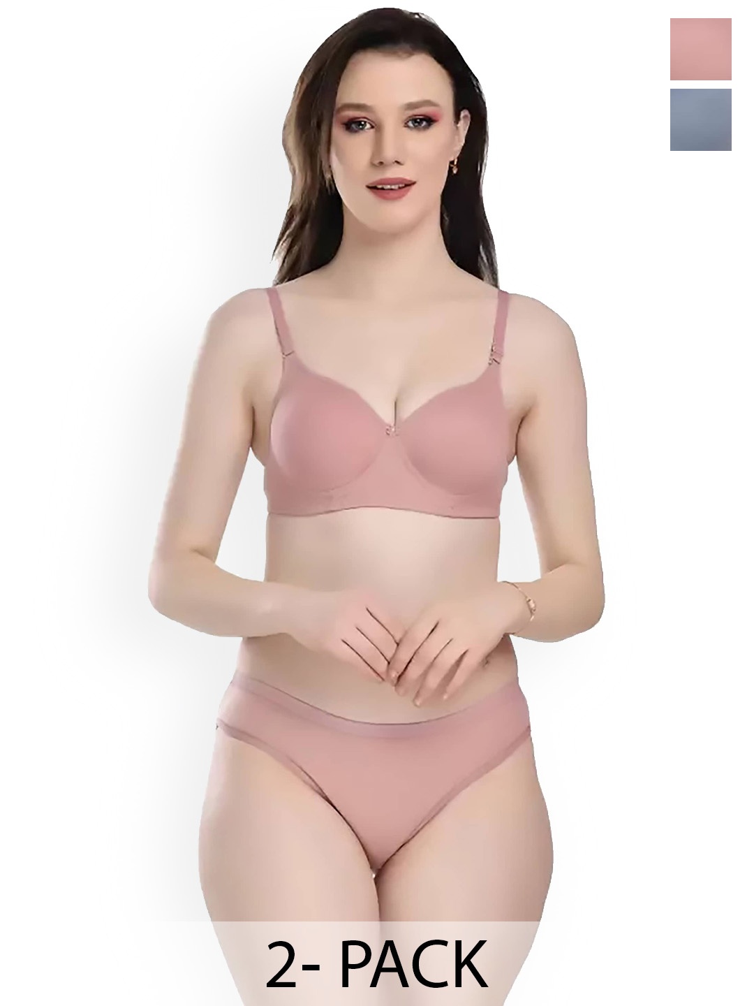 

Aamarsh Pack Of 2 Cotton Lingerie Set, Pink