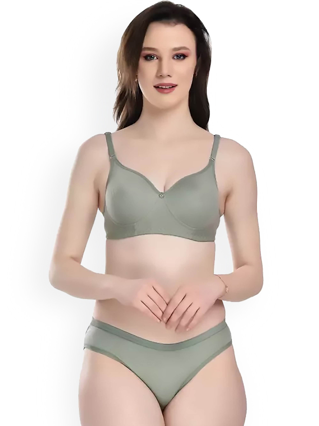 

Aamarsh Cotton Non Padded Bra & Mid-Rise Brief, Green