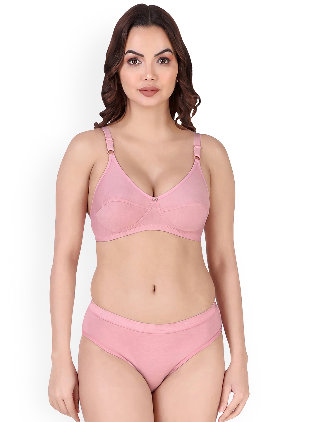 

Aamarsh Cotton Non Padded Bra & Mid-Rise Brief, Pink