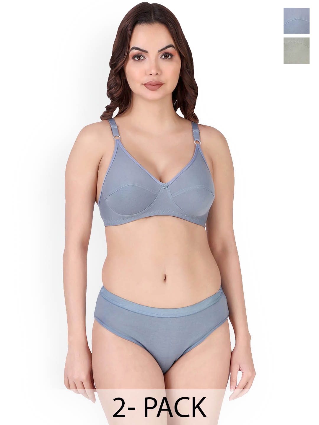 

Aamarsh Pack Of 2 Cotton Cotton Non Padded Bra & Mid-Rise Brief, Blue