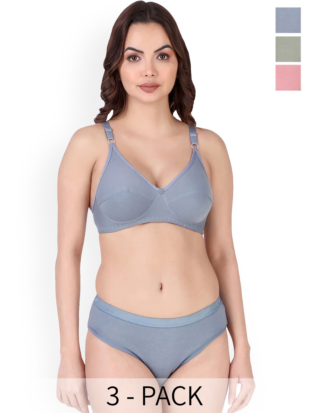 

Aamarsh Pack Of 3 Cotton Lingerie Set, Blue
