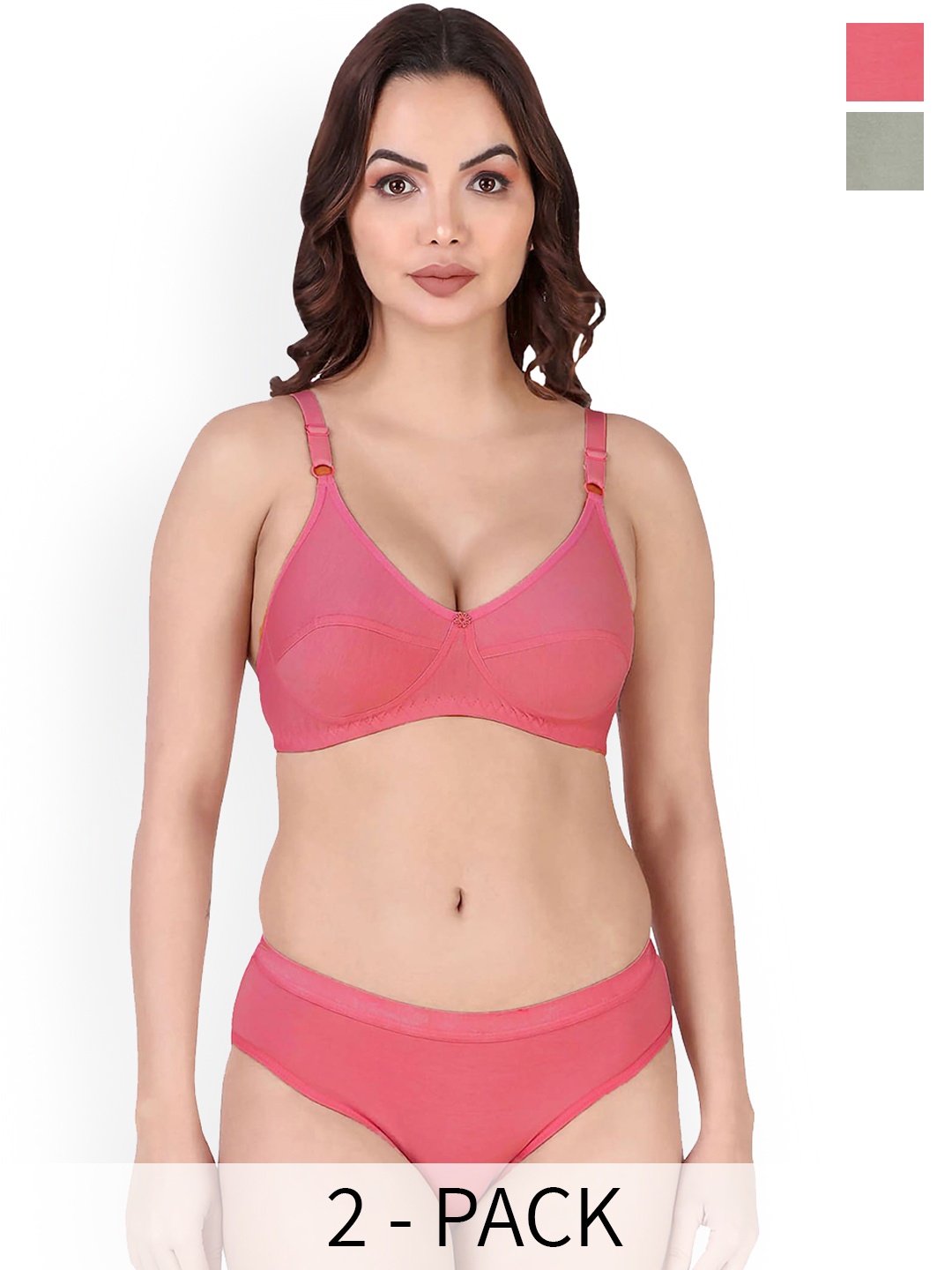 

Aamarsh Pack Of 2 Cotton Lingerie Set, Red
