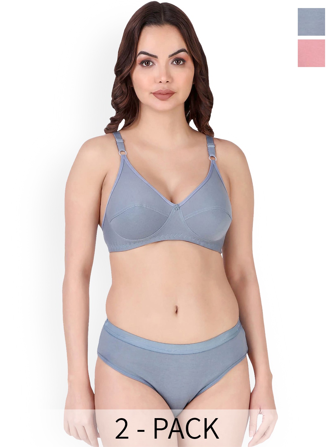 Aamarsh Pack Of 2 Cotton Lingerie Set, Blue
