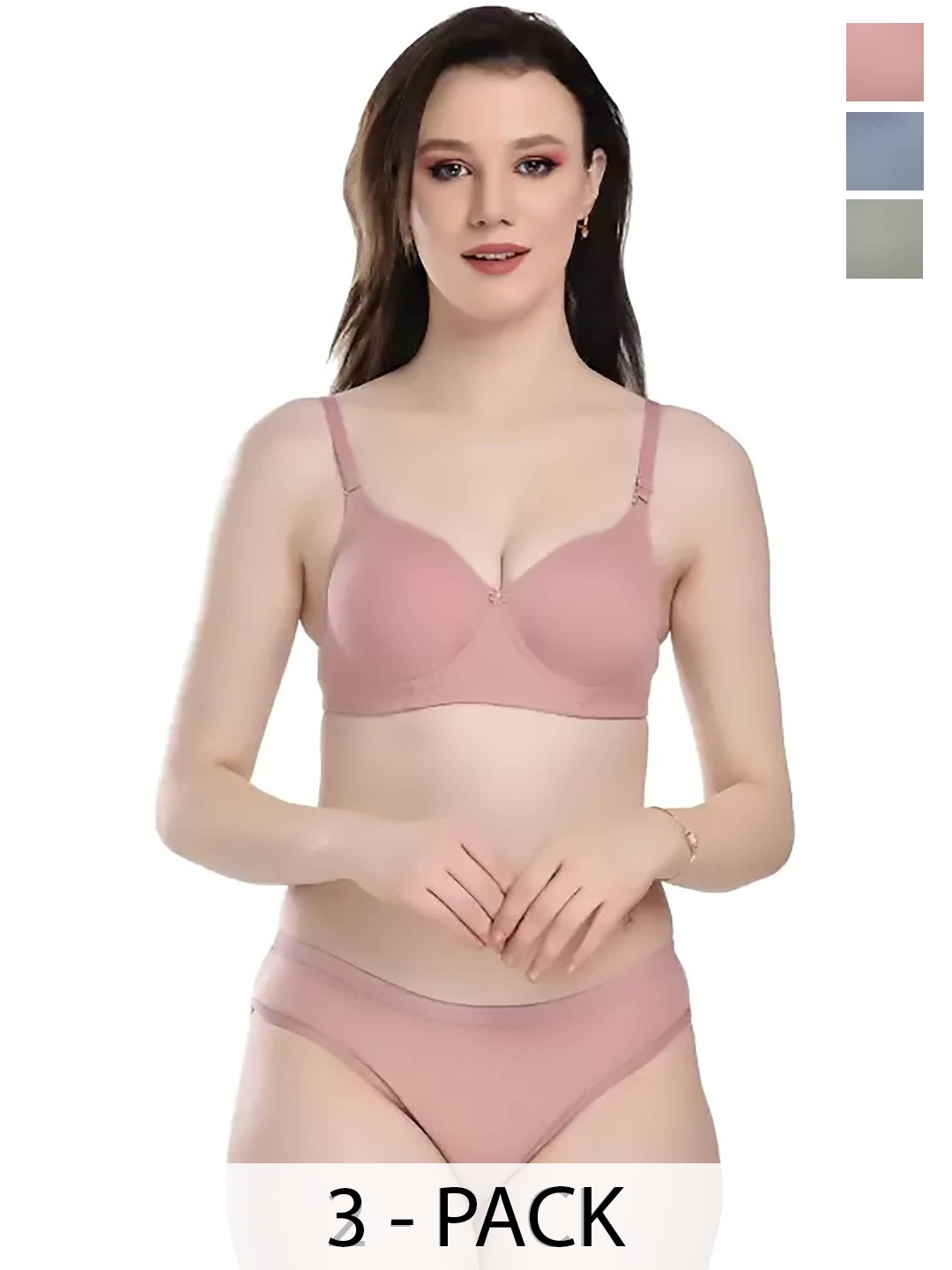 Aamarsh Pack Of 3 Cotton Lingerie Set, Pink