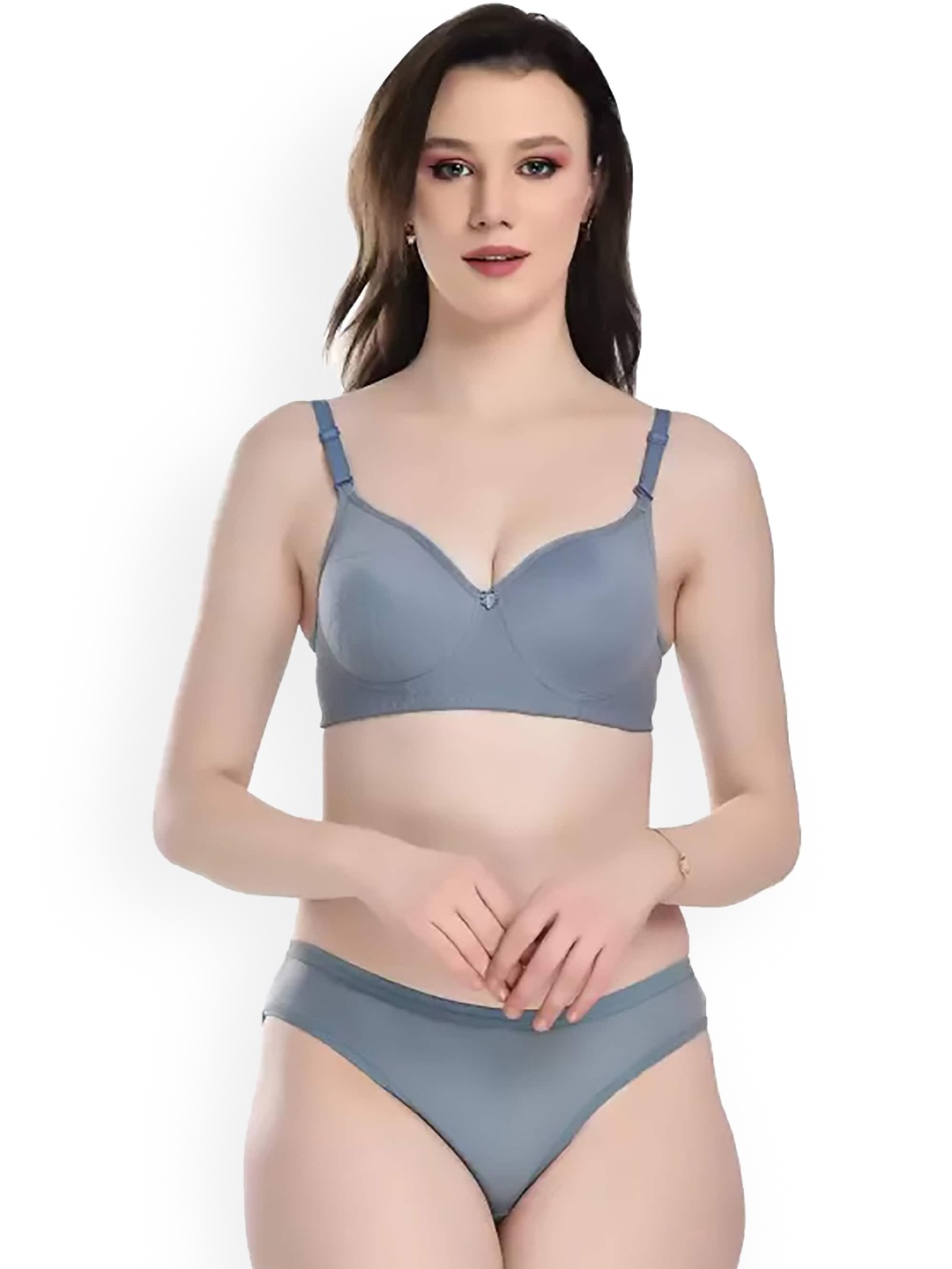 Aamarsh Cotton Non Padded Bra & Mid-Rise Brief, Blue