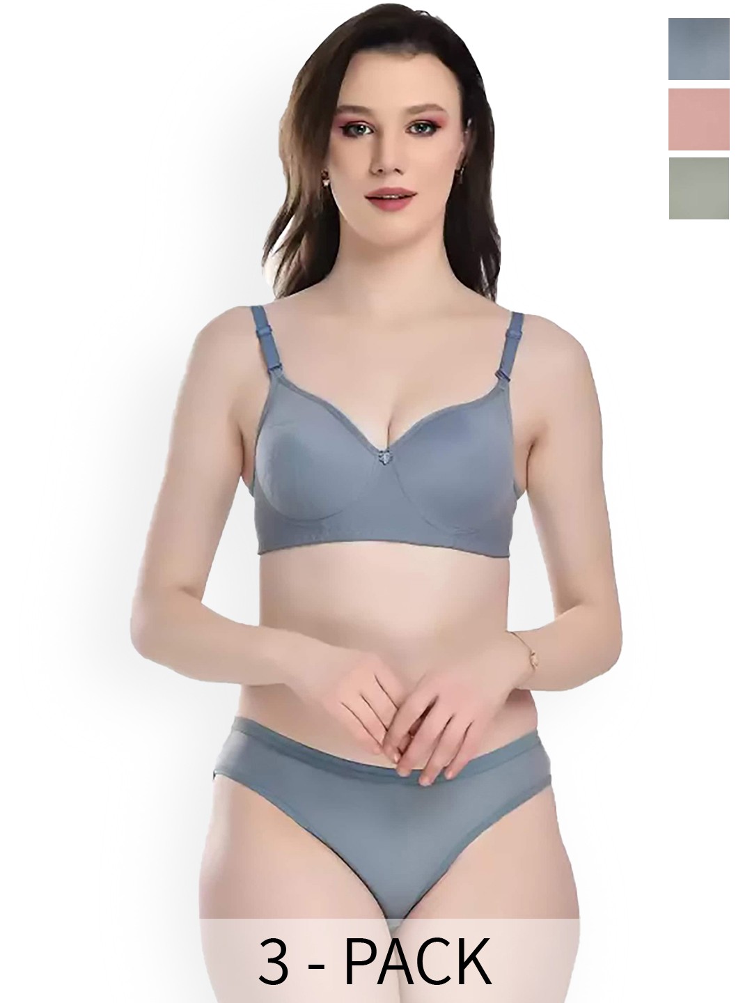 

Aamarsh Pack Of 3 Cotton Lingerie Set, Blue