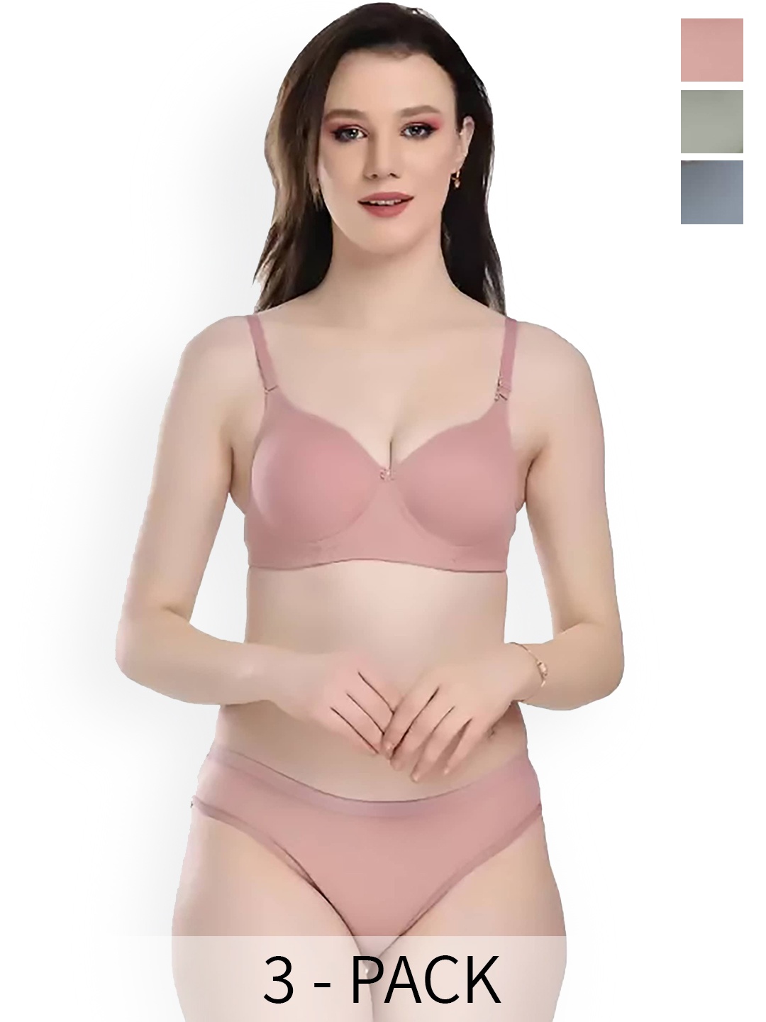 

PIBU Pack Of 3 Cotton Lingerie Set, Blue