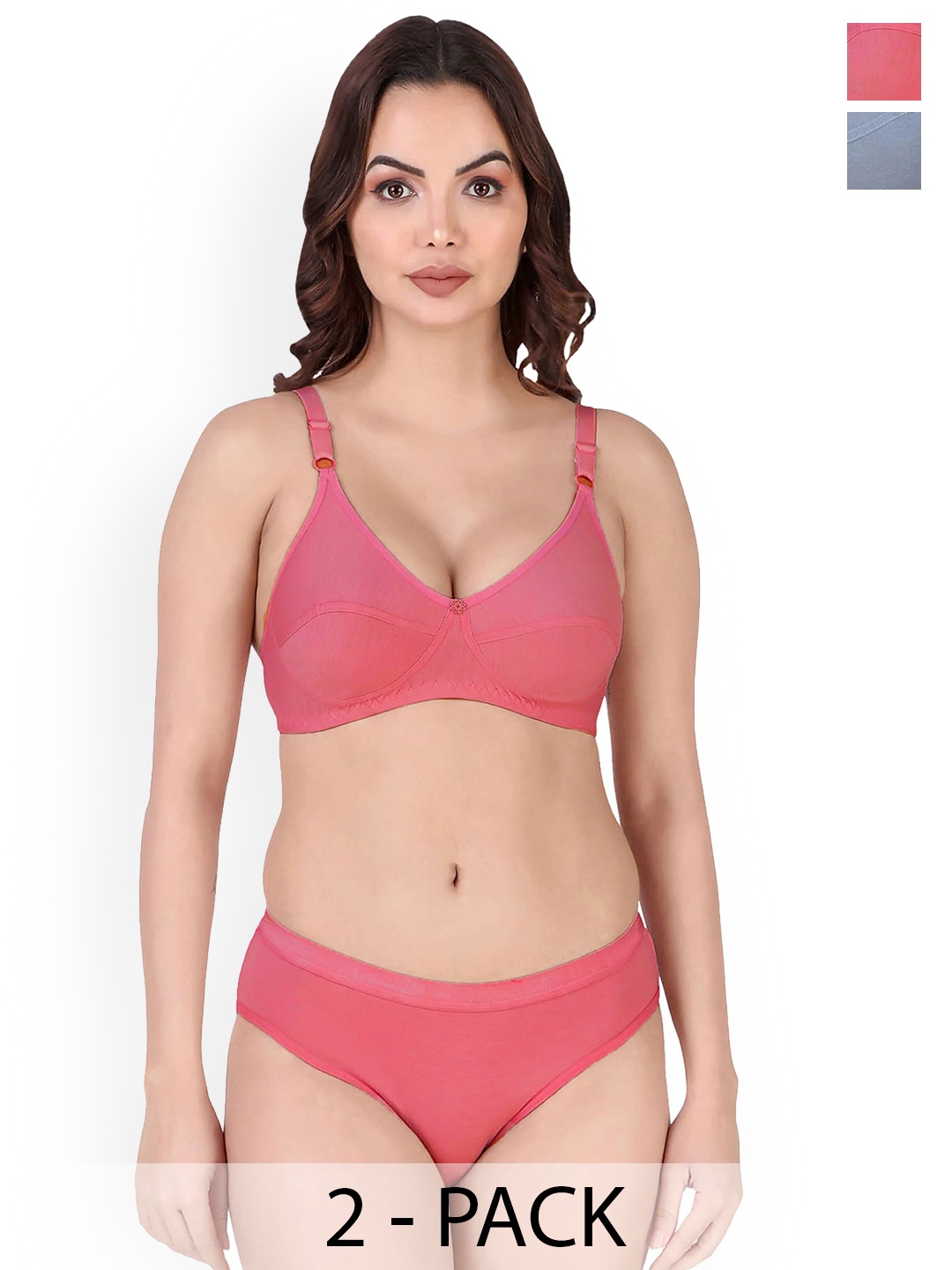 

PIBU Pack Of 2 Cotton Lingerie Set, Red
