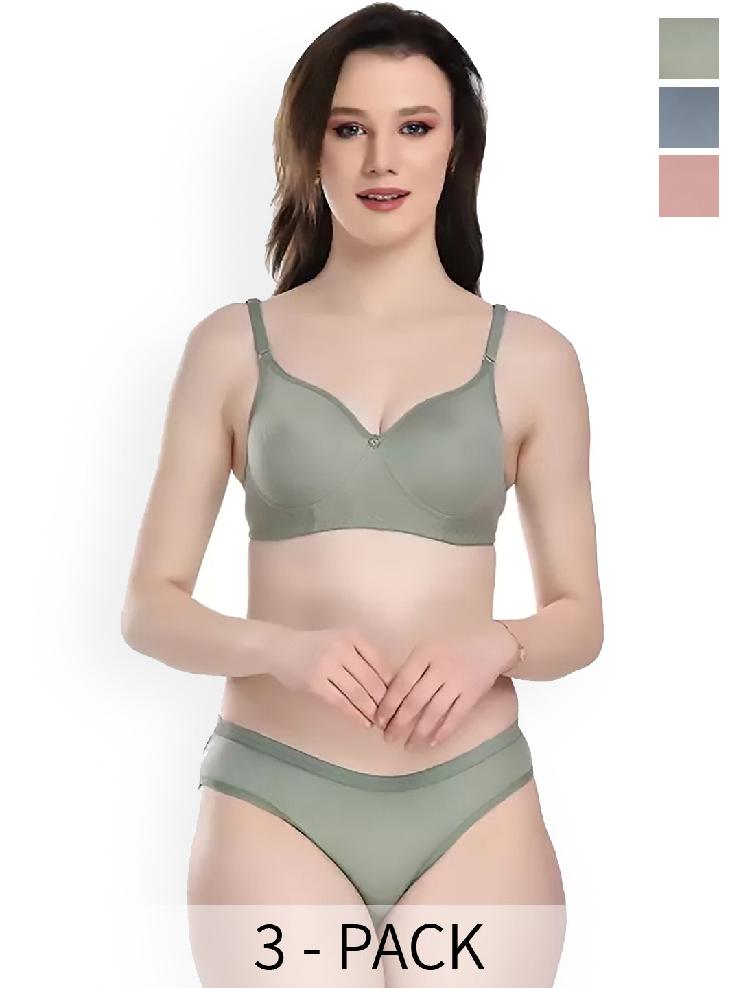 

PIBU Pack Of 3 Cotton Lingerie Set, Blue