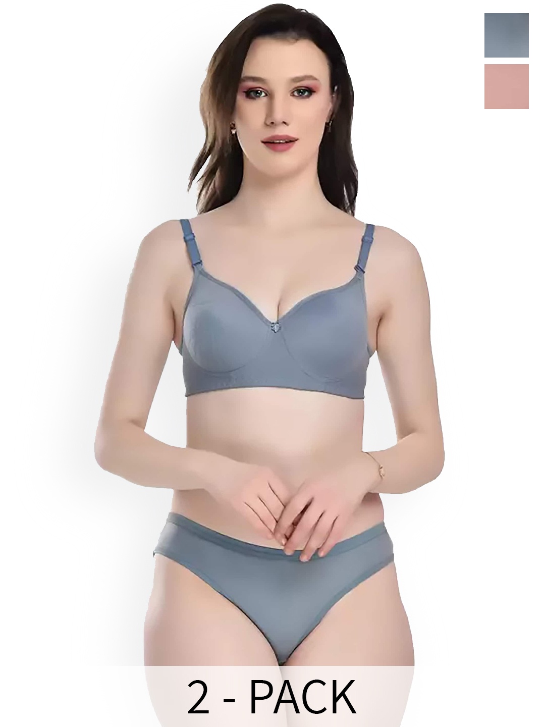 PIBU Pack Of 2 Cotton Lingerie Set, Blue