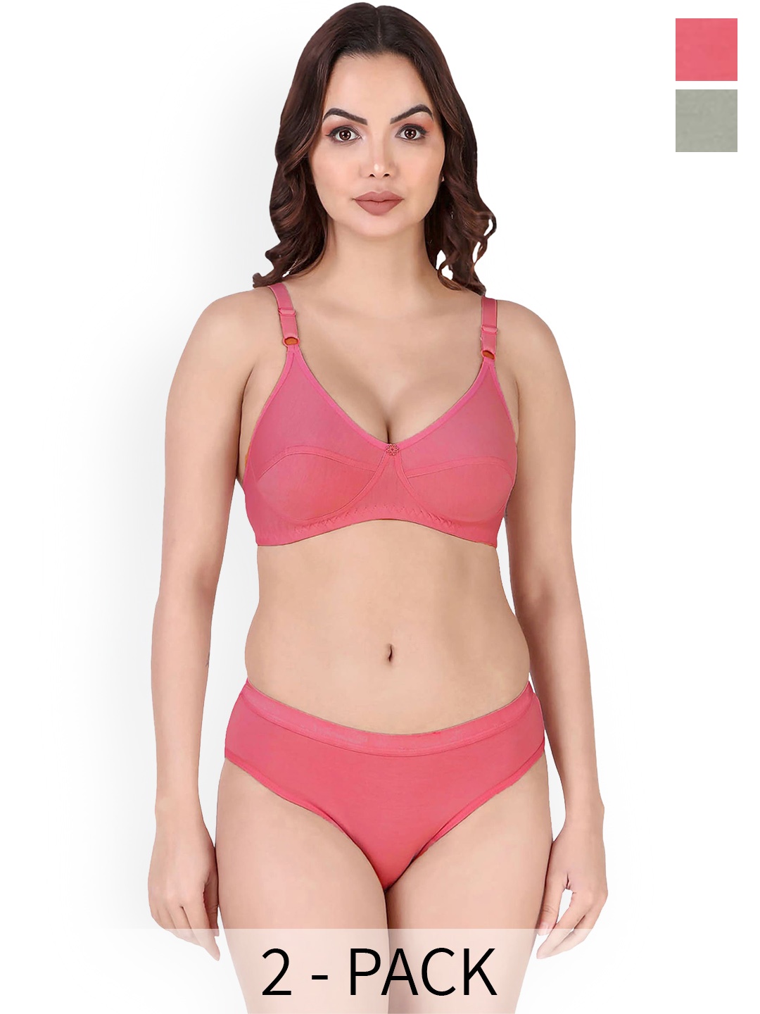 

PIBU Pack Of 2 Cotton Lingerie Set, Red