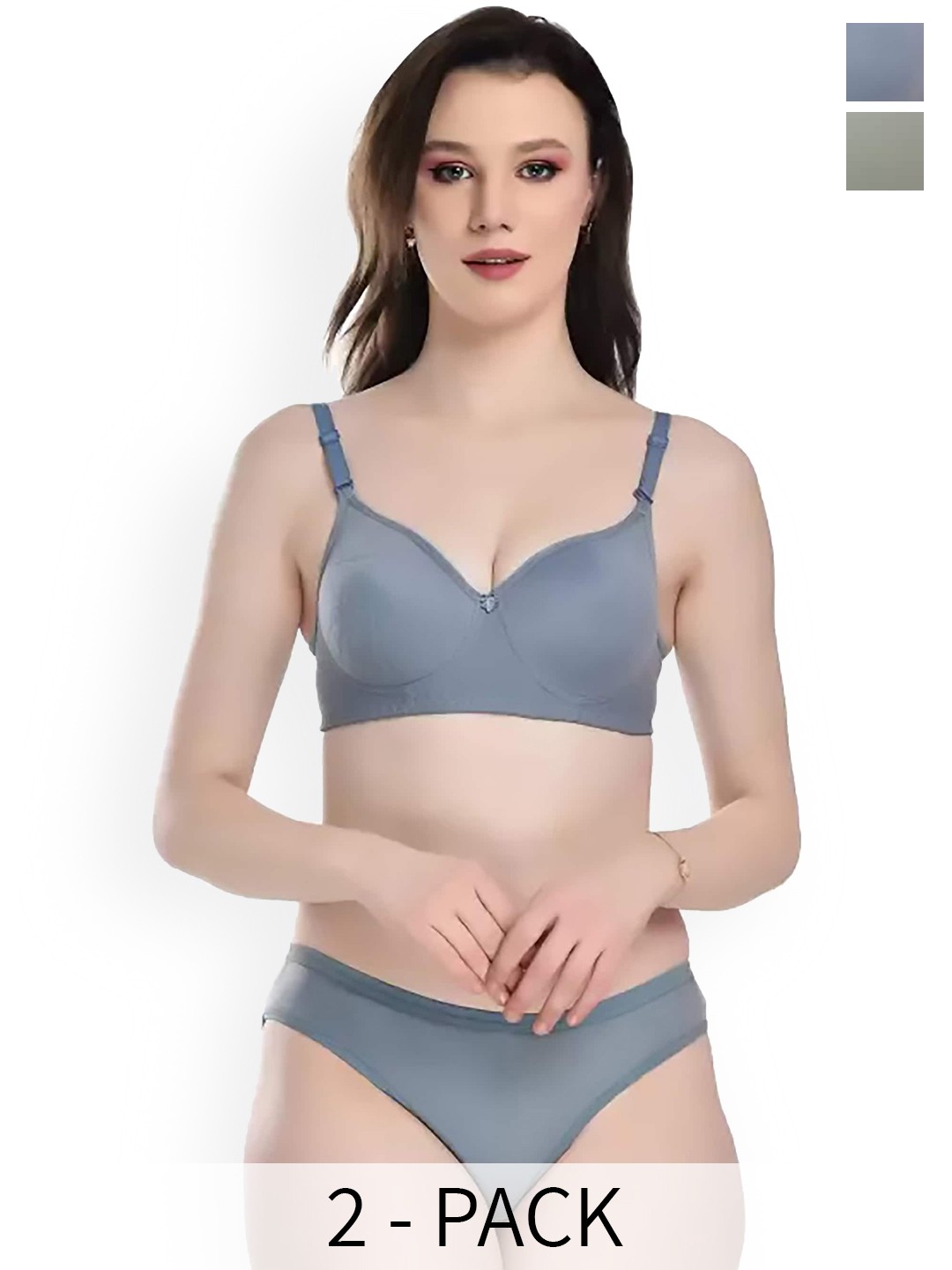 

PIBU Pack Of 2 Cotton Lingerie Set, Blue