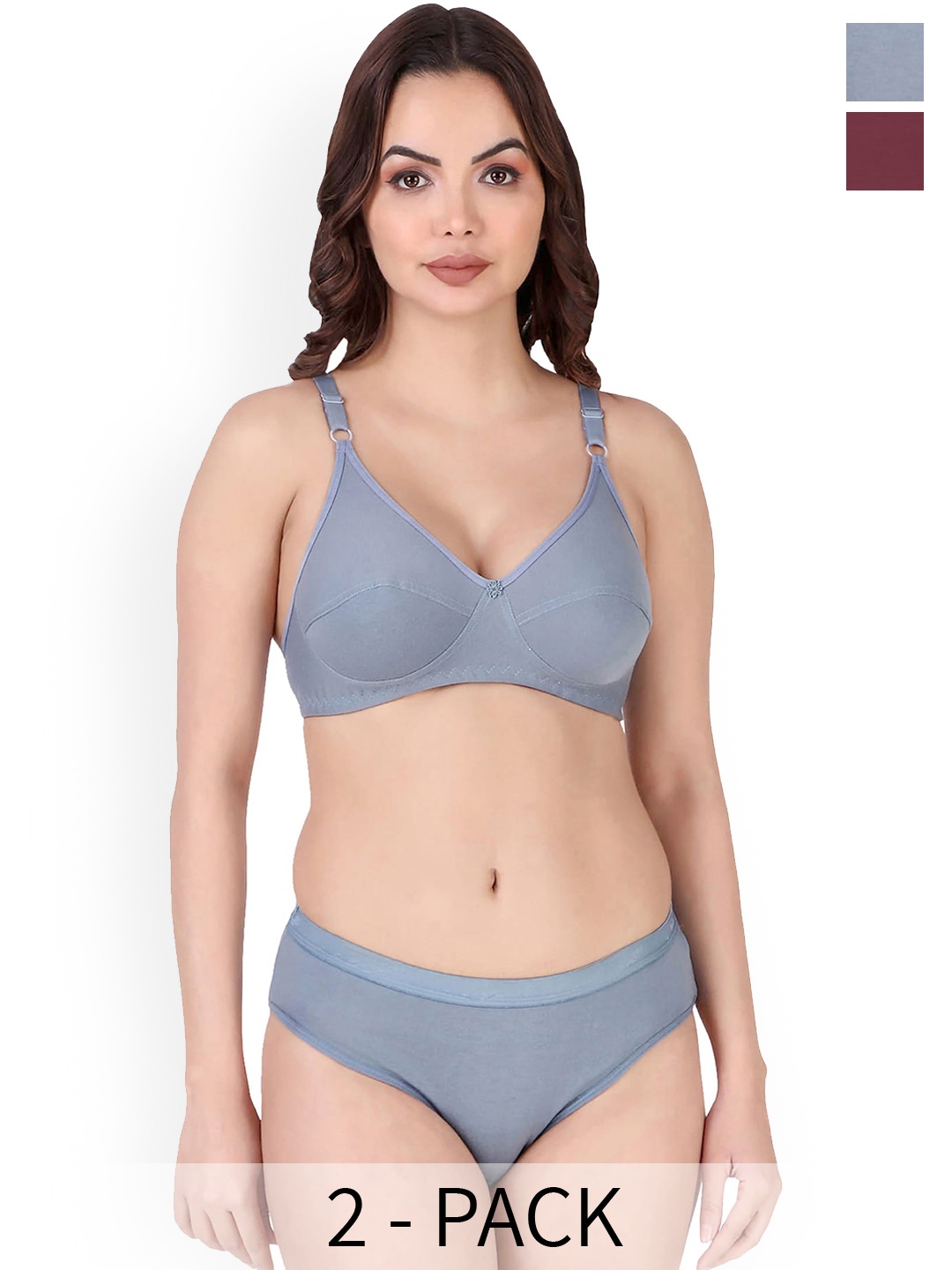 

PIBU Pack Of 2 Cotton Lingerie Set, Blue