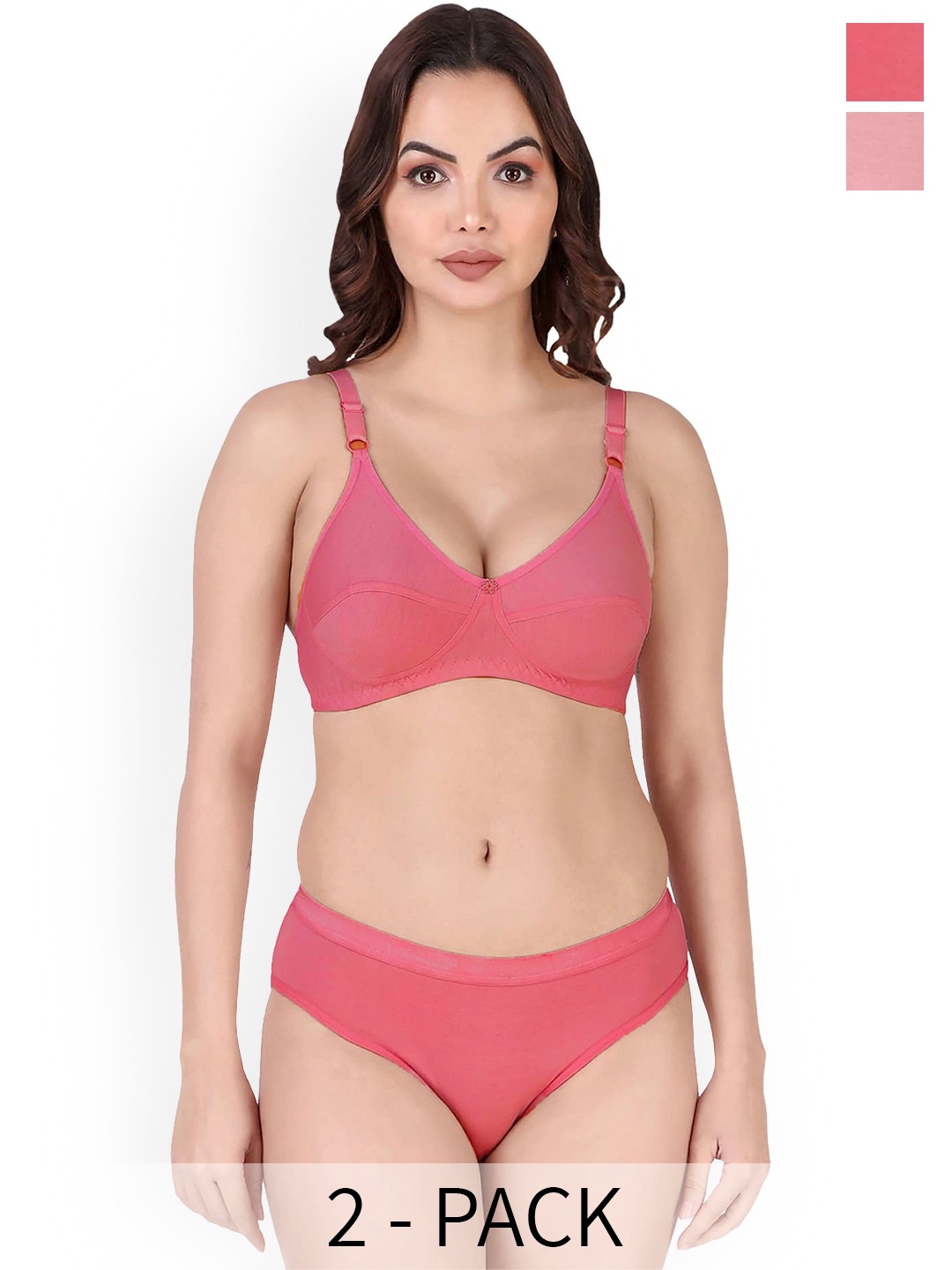 

PIBU Pack Of 2 Cotton Lingerie Set, Red