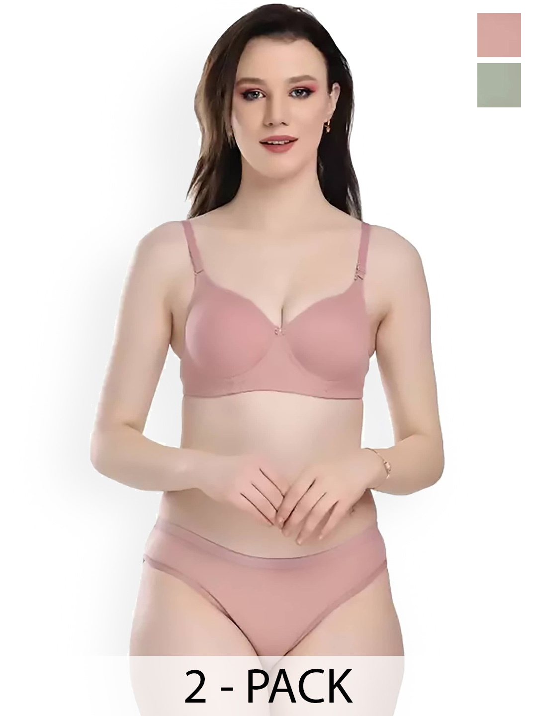 

PIBU Pack Of 2 Cotton Lingerie Set, Green