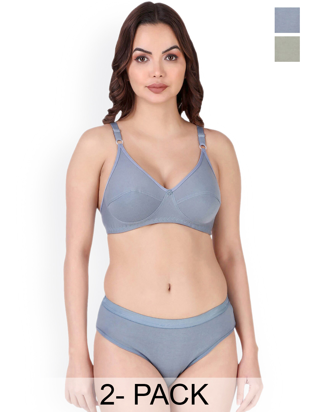 

PIBU Pack Of 2 Cotton Lingerie Set, Blue
