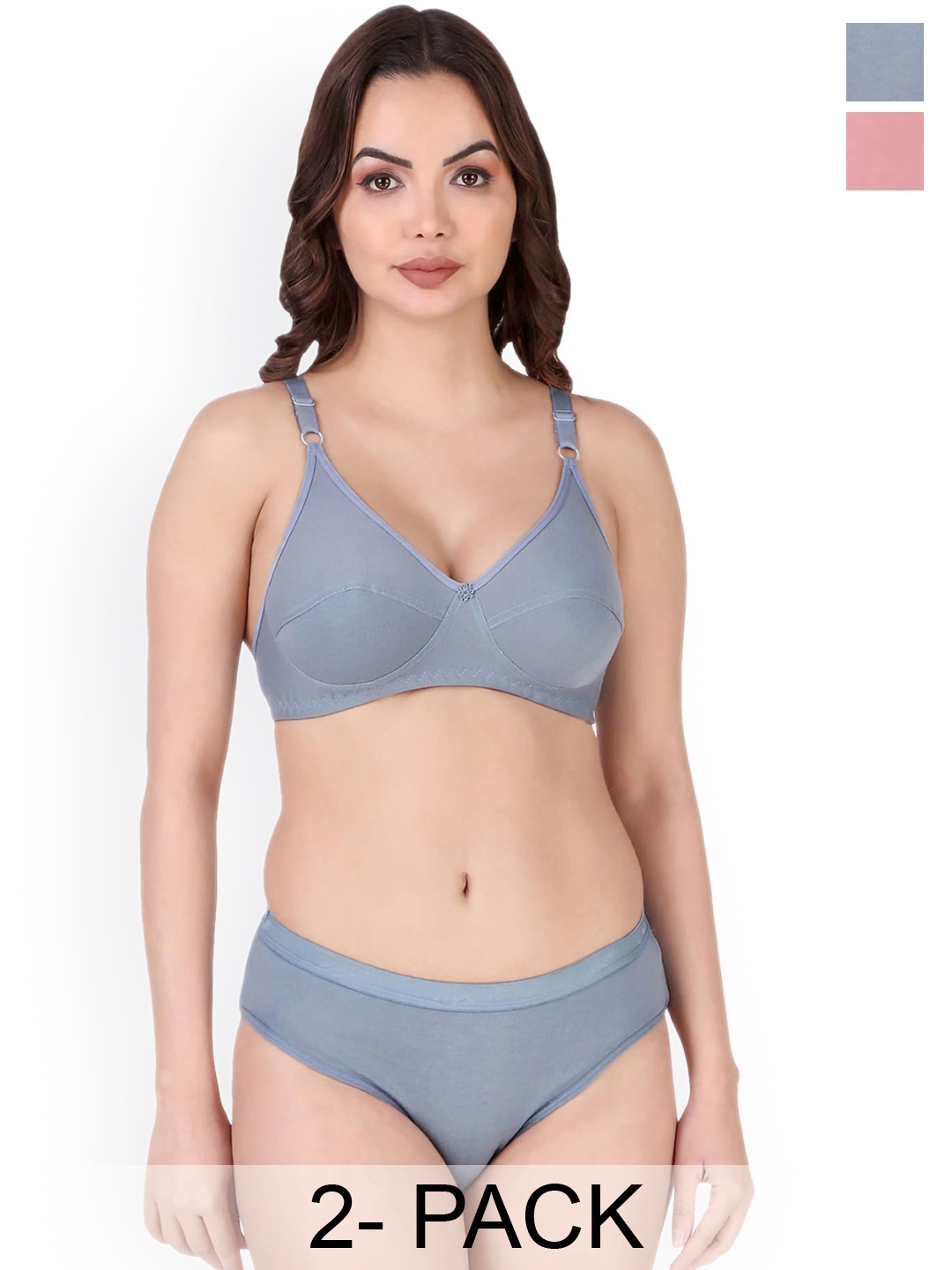 

PIBU Pack Of 2 Cotton Lingerie Set, Pink