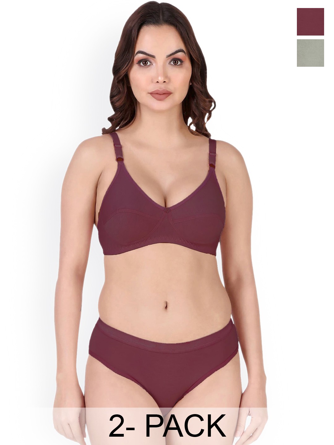 

PIBU Pack Of 2 Cotton Lingerie Set, Green