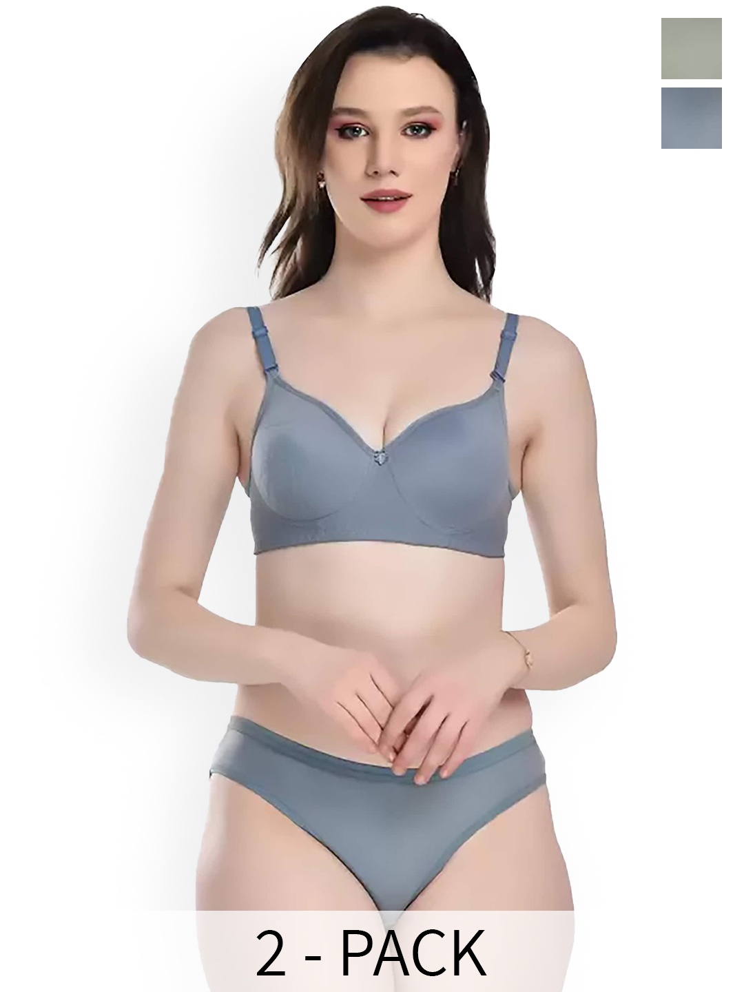 PIBU Pack Of 2 Cotton Lingerie Set, Blue