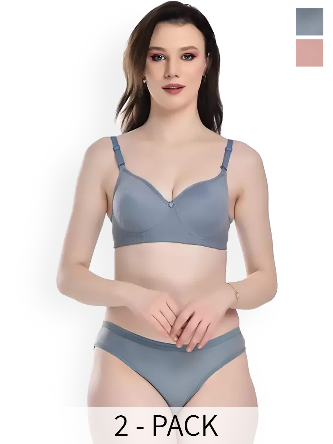 

PIBU Pack Of 2 Cotton Lingerie Set, Pink