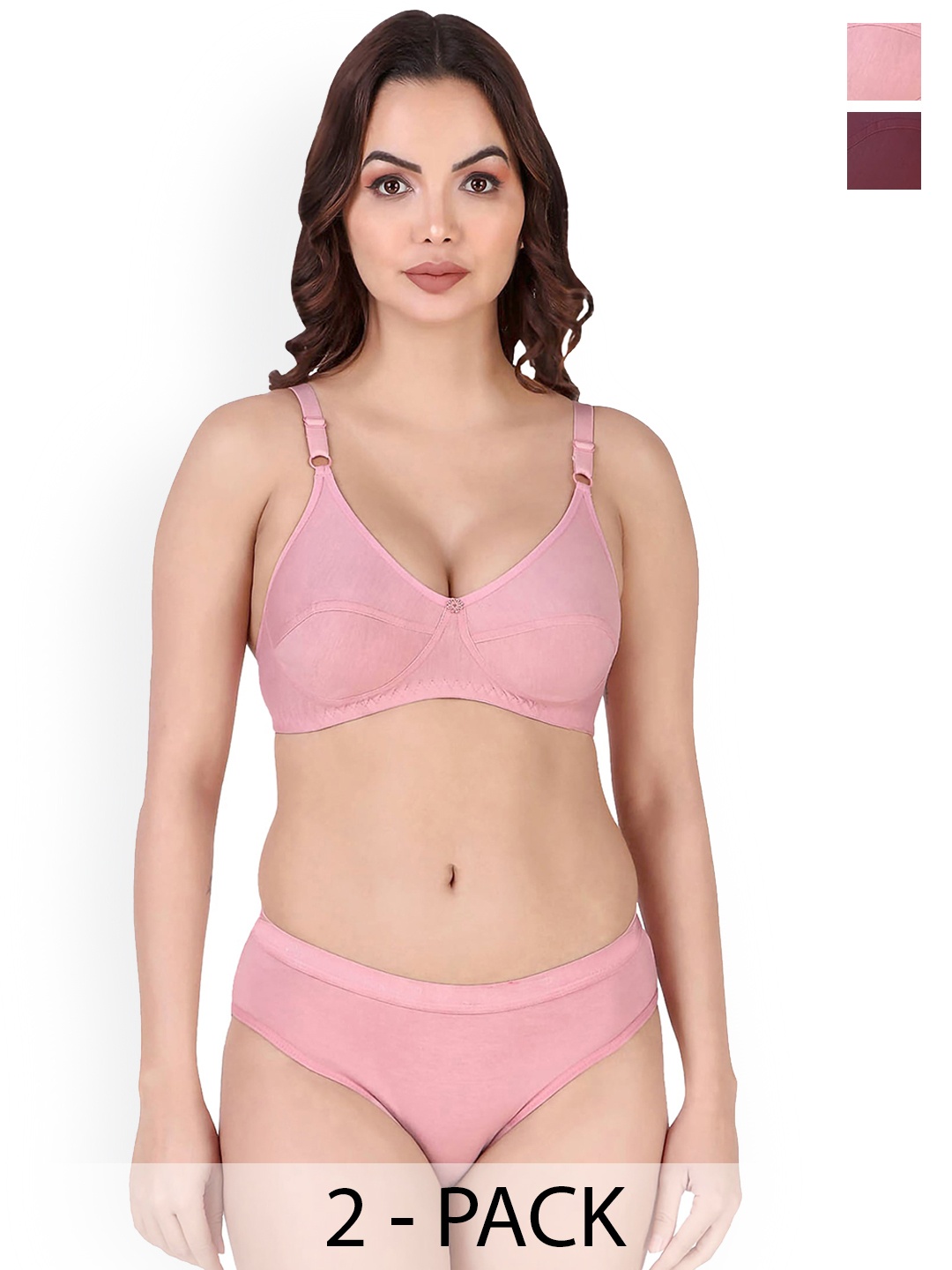 

PIBU Pack Of 2 Cotton Lingerie Set, Pink