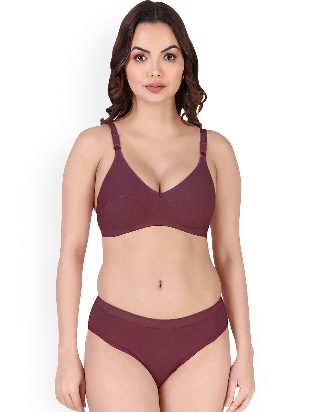 PIBU Non Padded Cotton Lingerie Set, Maroon