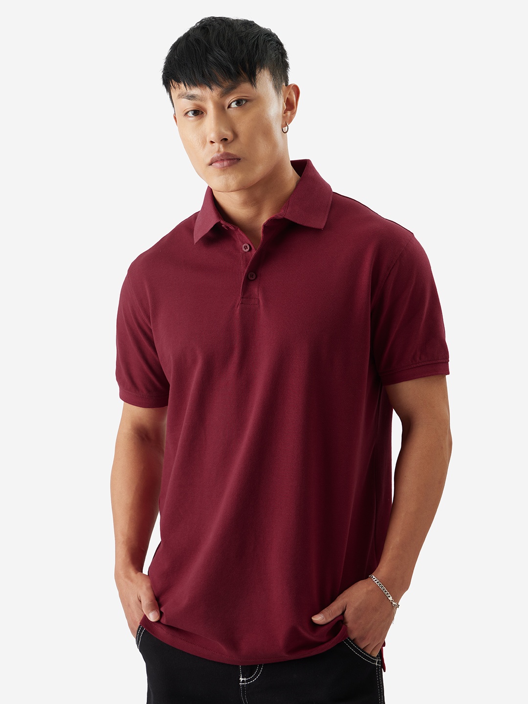 

The Souled Store Maroon Polo Collar Short Sleeves Casual T-shirt