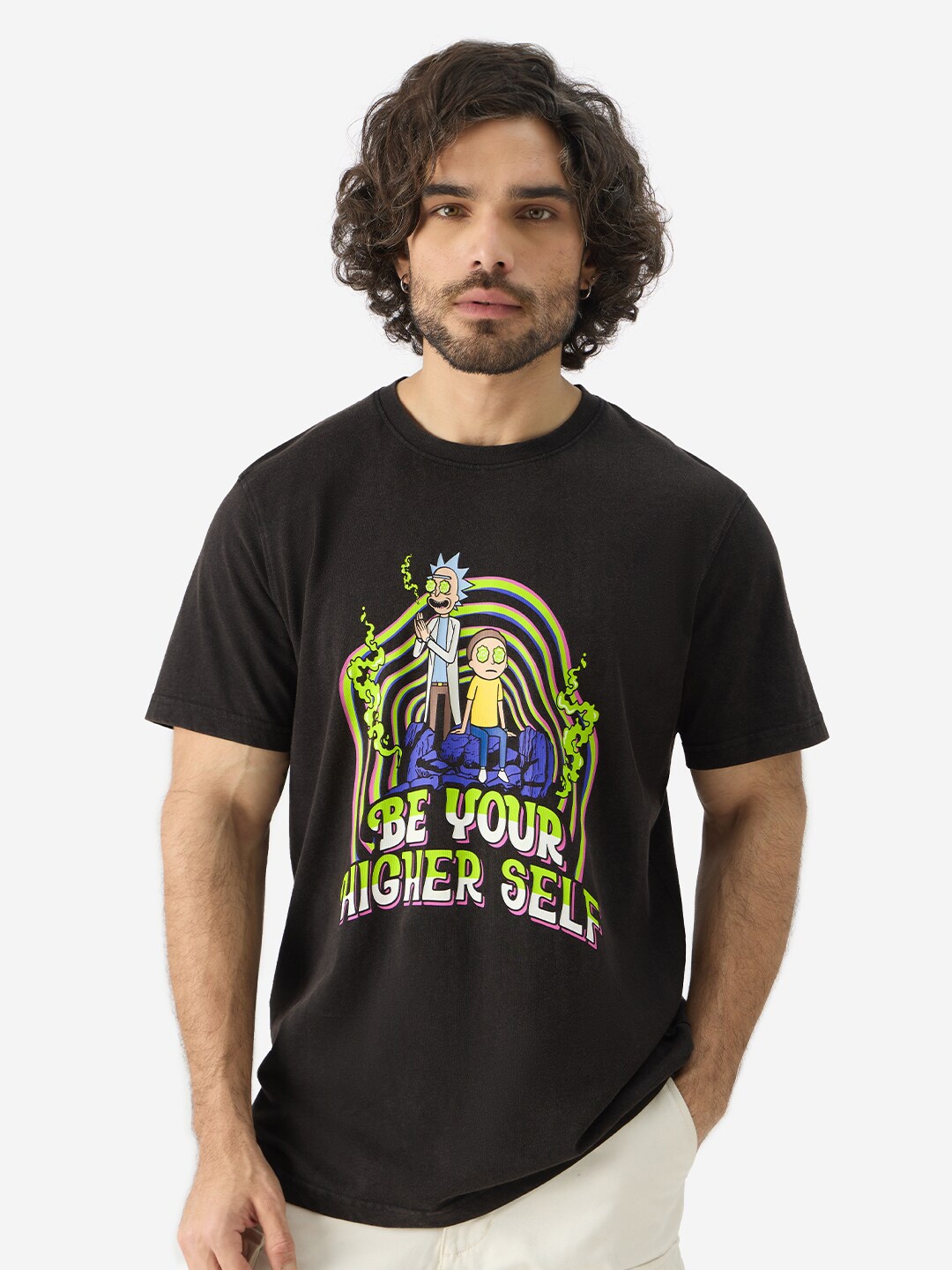 

The Souled Store Rick & Morty Printed Round Neck Cotton T-shirt, Black