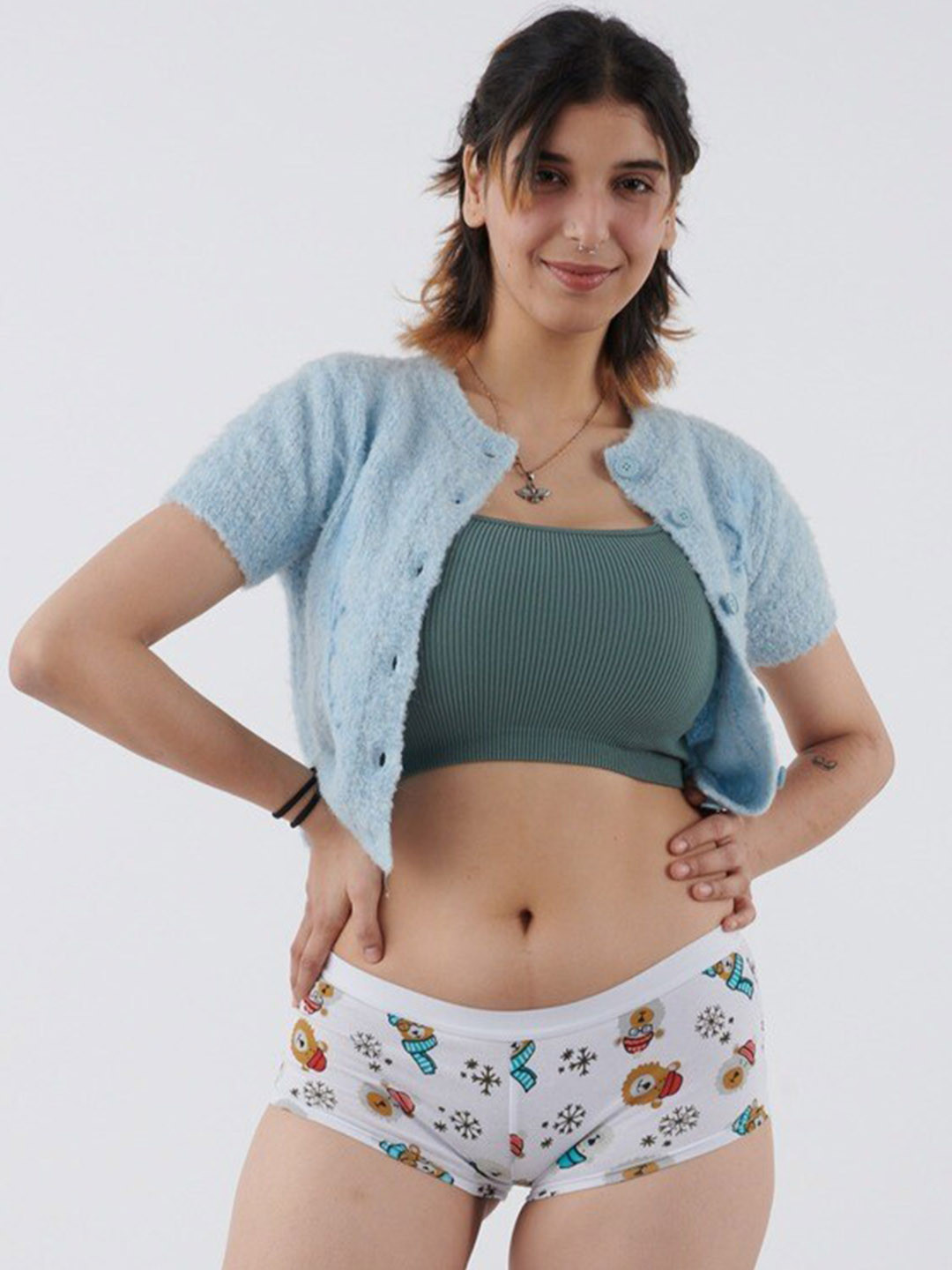 

Big Little Lemons Conversational Printed Boy Shorts Brief, White