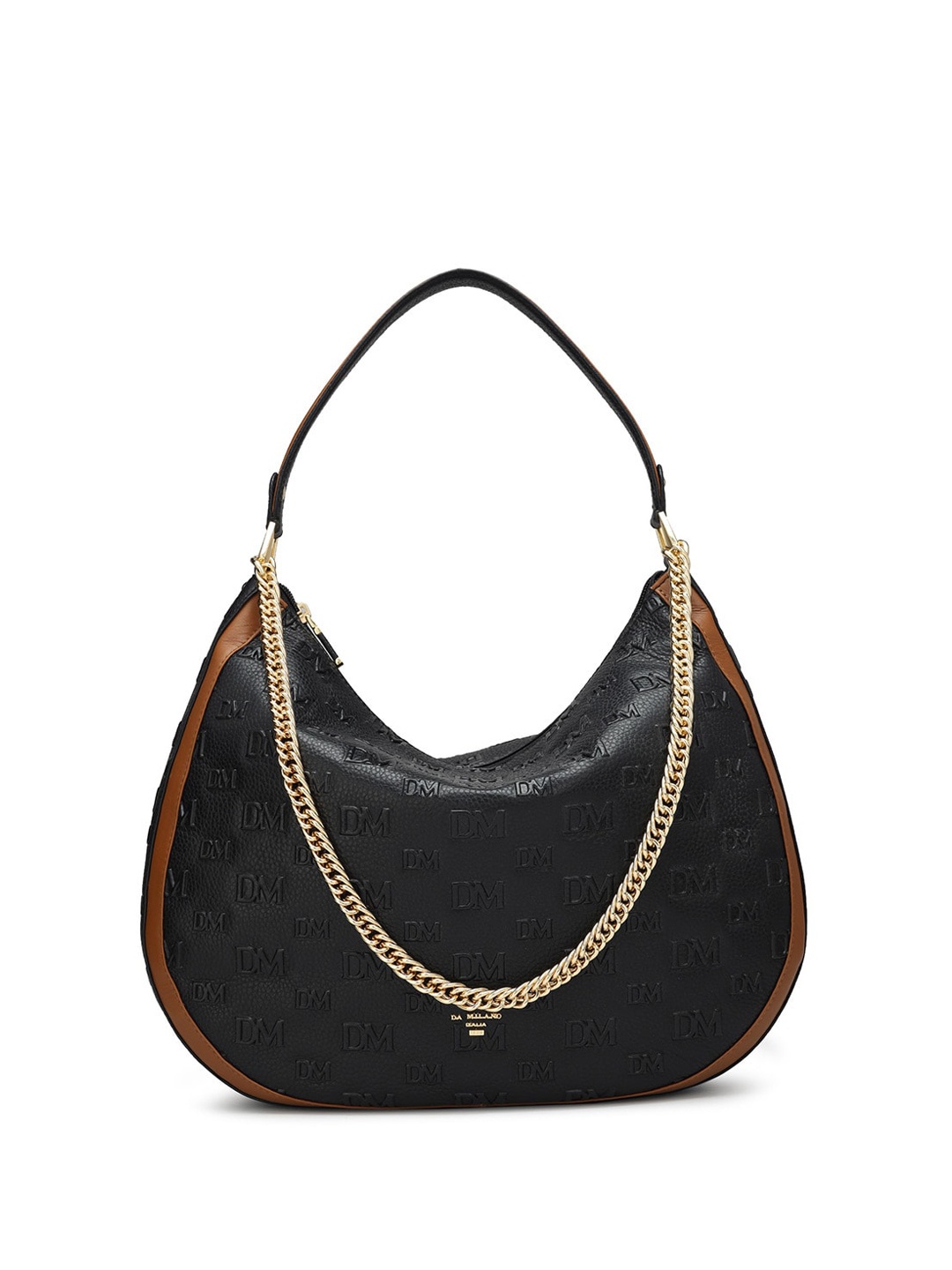 

Da Milano Textured Leather Oversized Half Moon Hobo Bag, Black