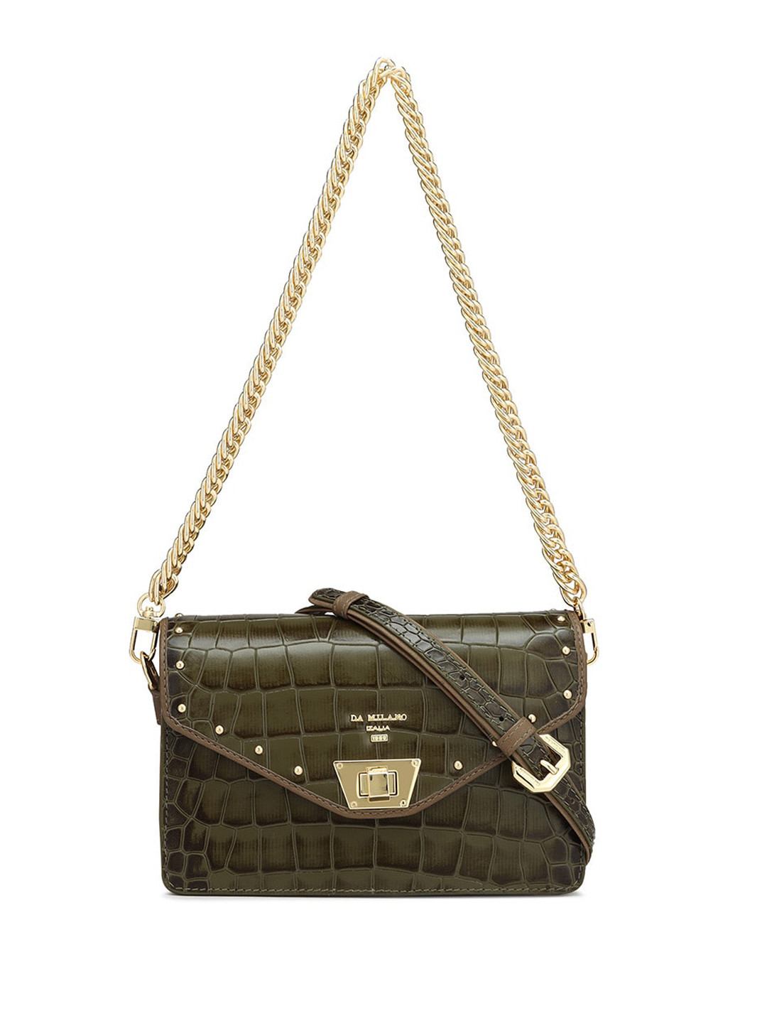 

Da Milano Quilted Textured Leather Structured Sling Bag, Green