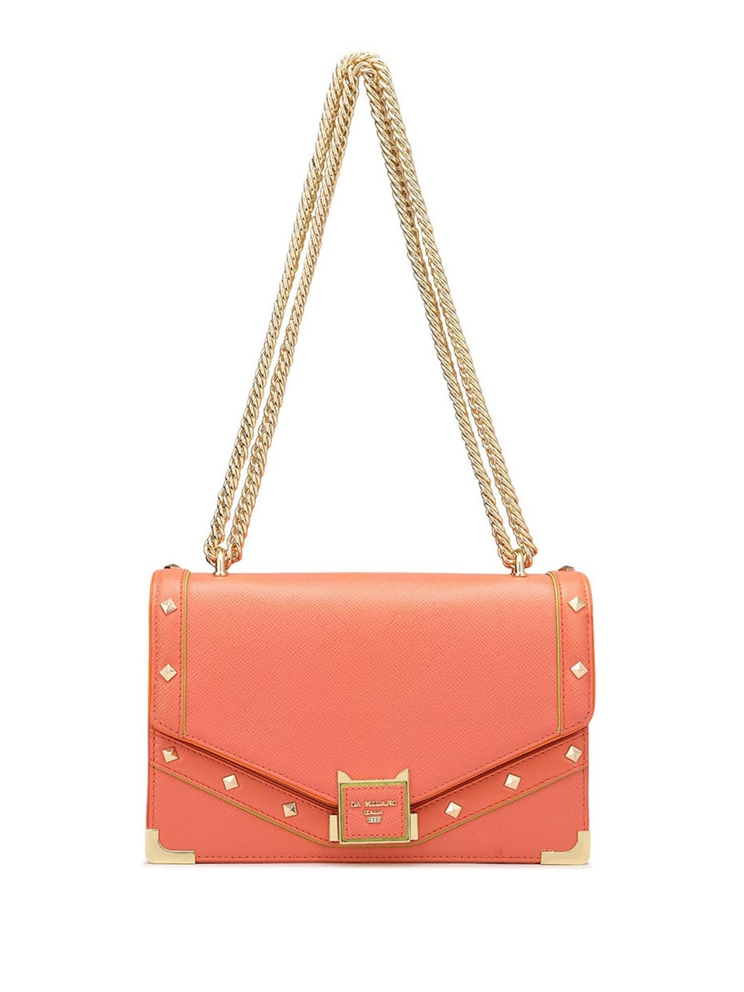 

Da Milano Embellished Leather Structured Sling Bag, Peach