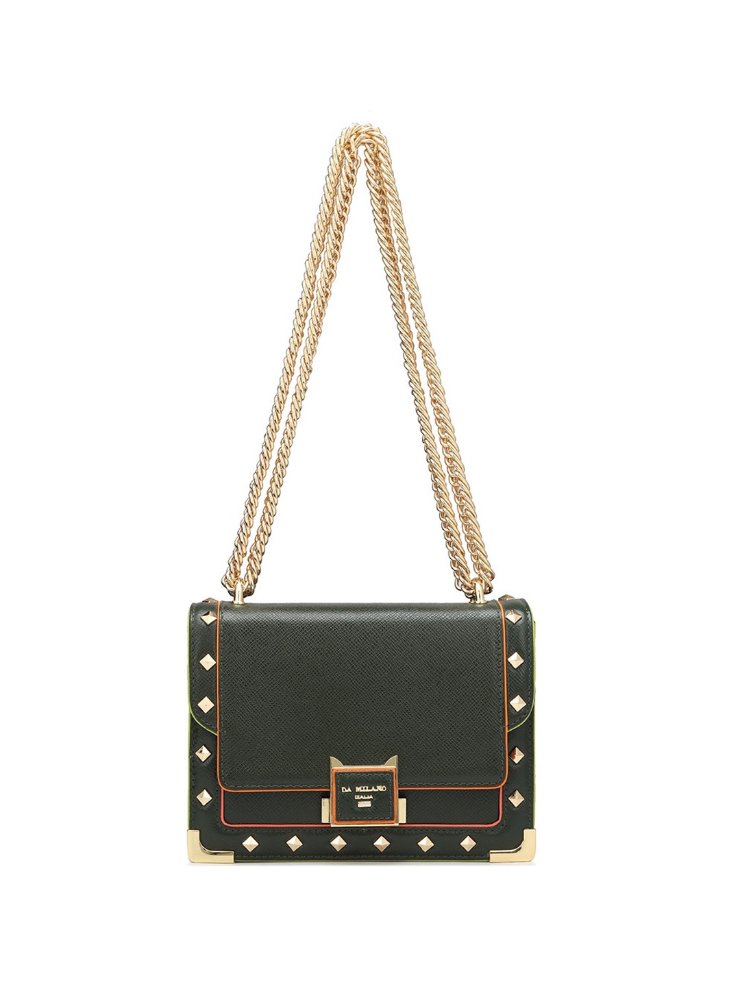 

Da Milano Embellished Leather Structured Shoulder Bag, Green