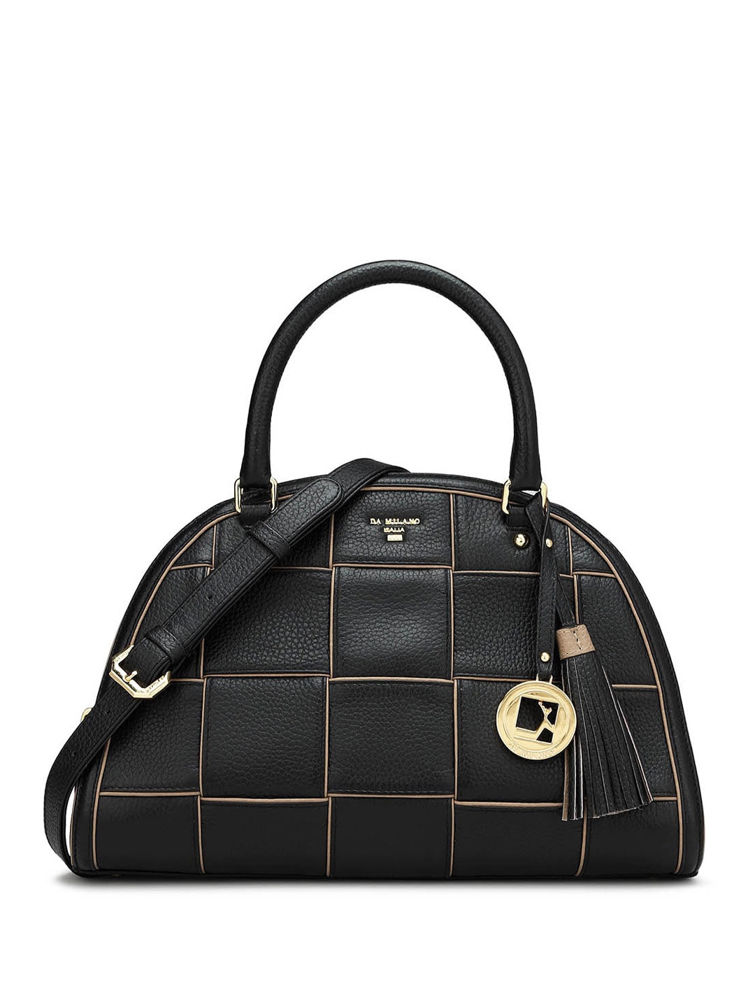 

Da Milano Checked Leather Structured Handheld Bag, Black