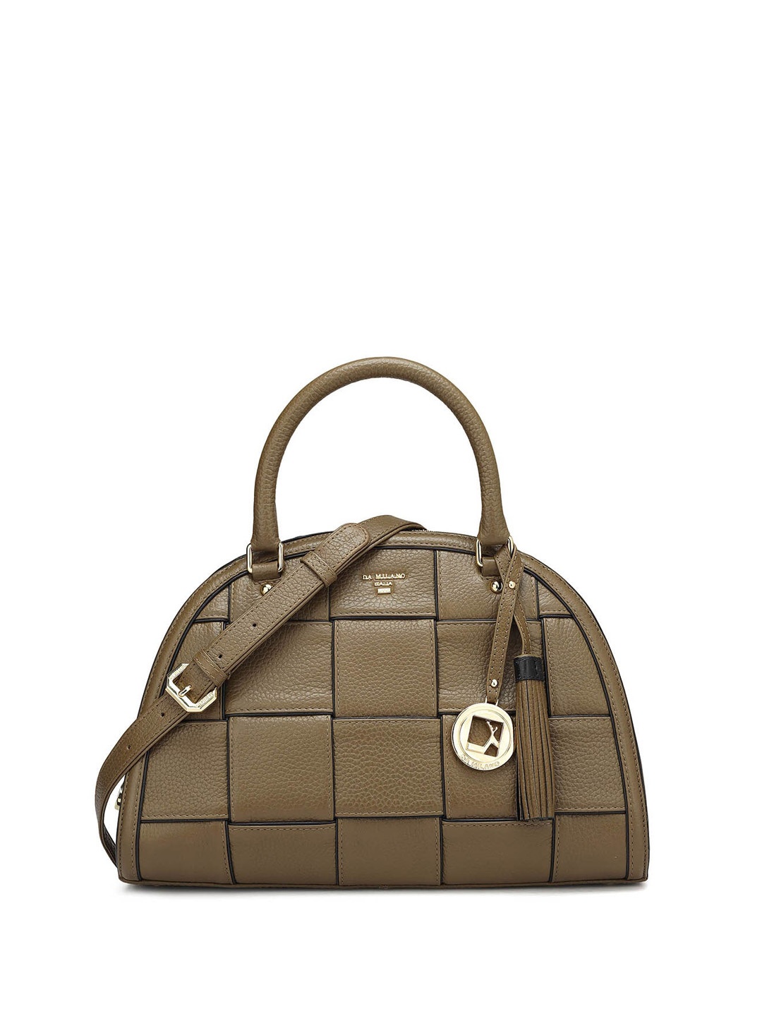

Da Milano Checked Leather Swagger Handheld Bag, Brown