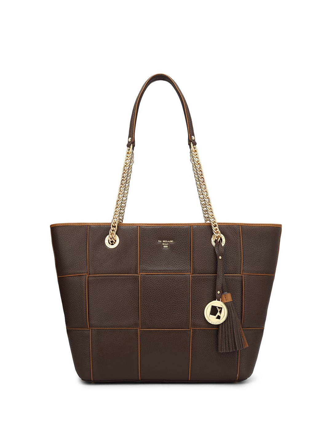 

Da Milano Checked Leather Structured Shoulder Bag, Brown