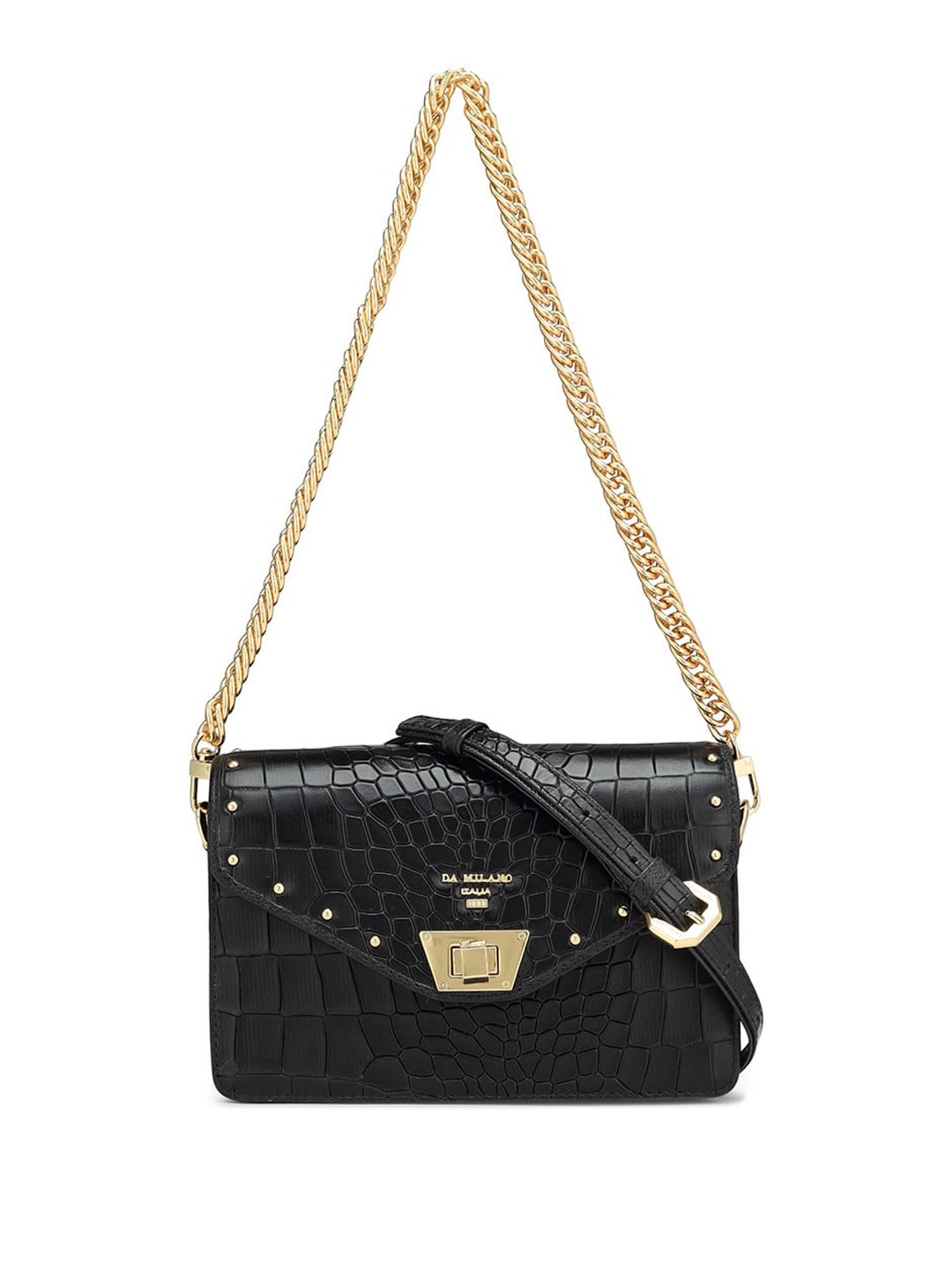 

Da Milano Textured Leather Structured Sling Bag, Black