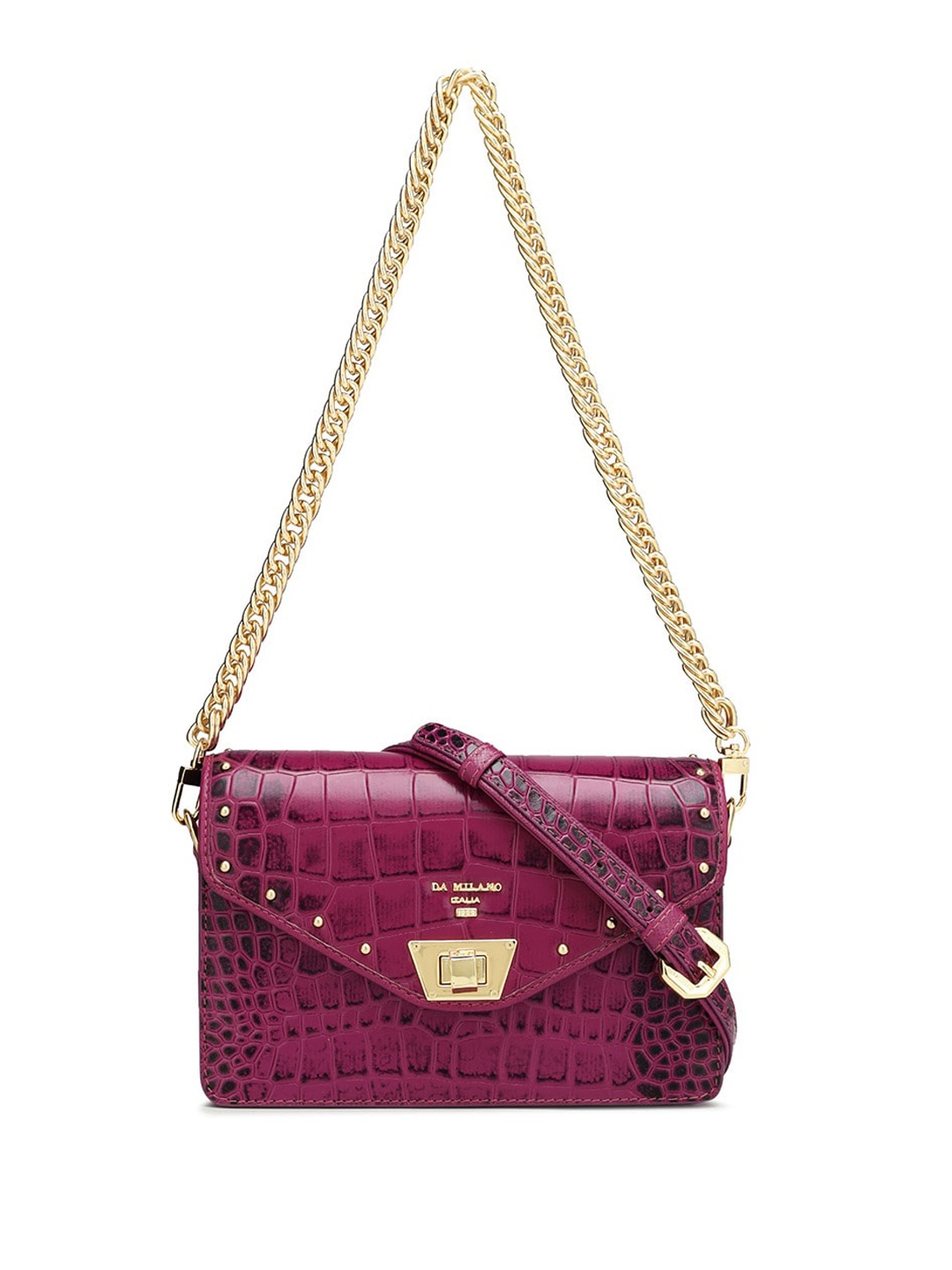 

Da Milano Leather Structured Animal Textured Sling Bag, Magenta