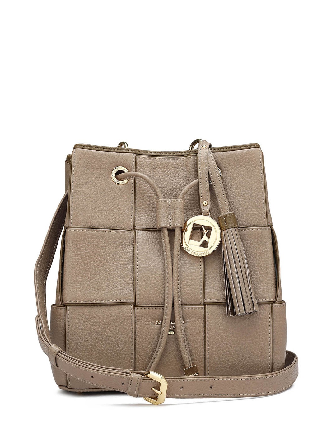 

Da Milano Textured Leather Bucket Handheld Bag, Grey