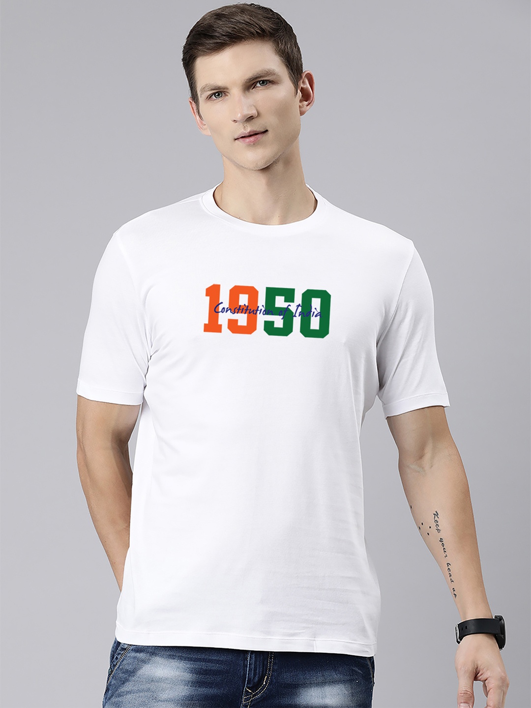 

Harvard White Round Neck Typography Printed Cotton T-shirt
