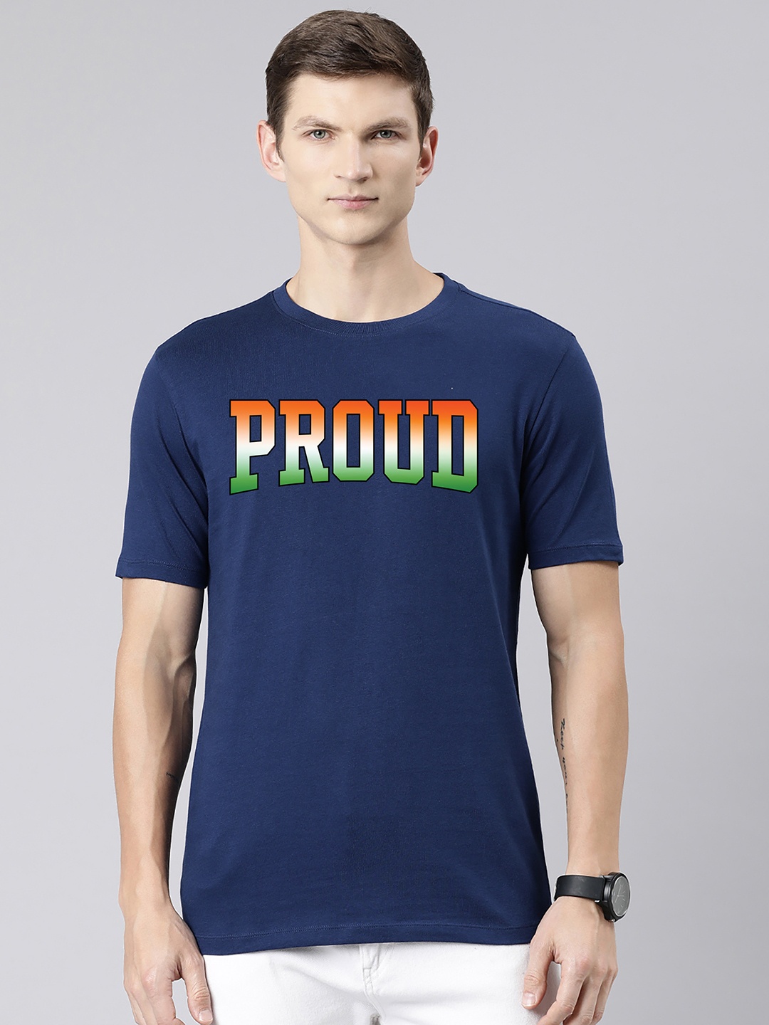 

Harvard Navy Blue Round Neck Typography Printed Cotton T-shirt