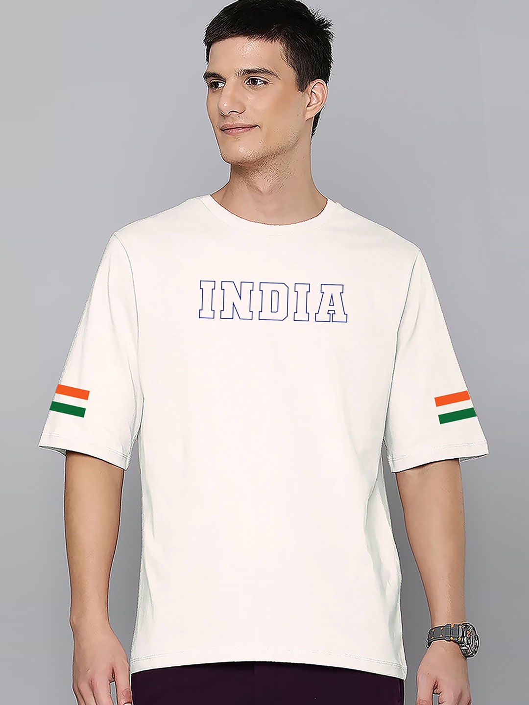 

Harvard Round Neck Short Sleeves Typography Printed Oversize Cotton T-shirt, Off white