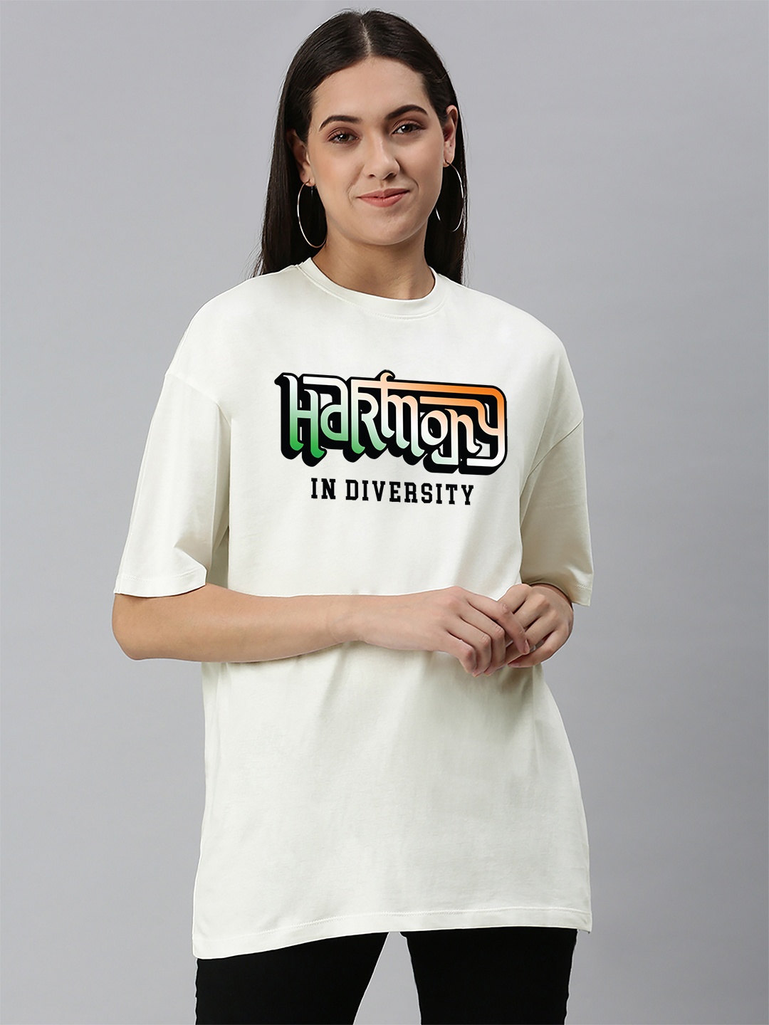 

Harvard Women Typography Printed Applique T-shirt, Off white
