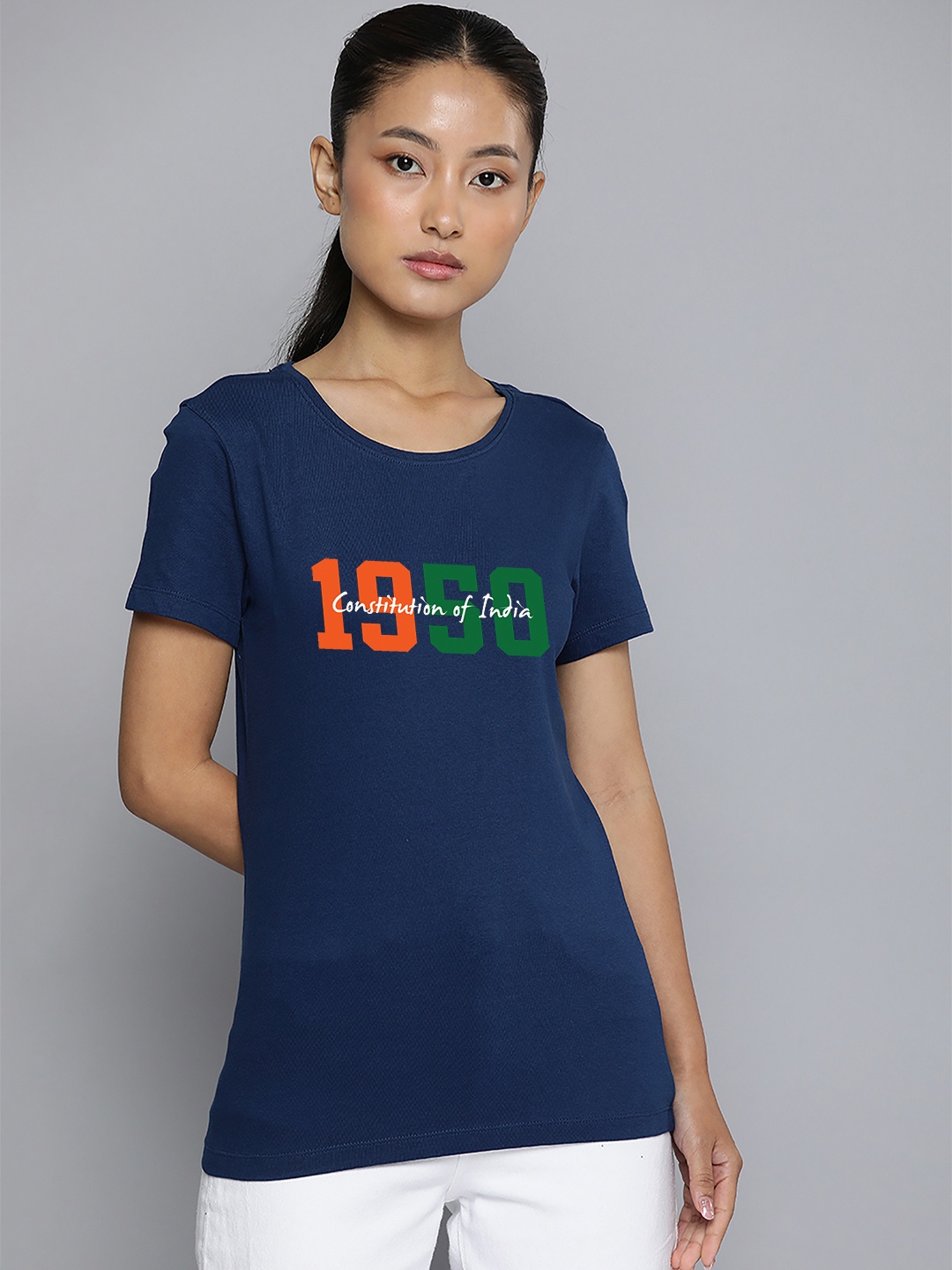 

Harvard Navy Blue Round Neck Typography Printed Cotton T-shirt