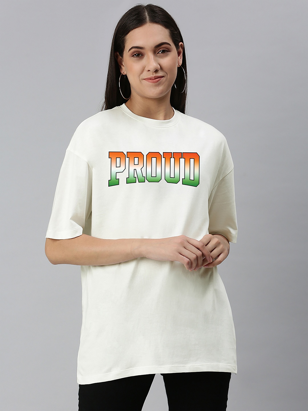 

Harvard White Typography Printed Round Neck Cotton Oversize T-shirt, Off white
