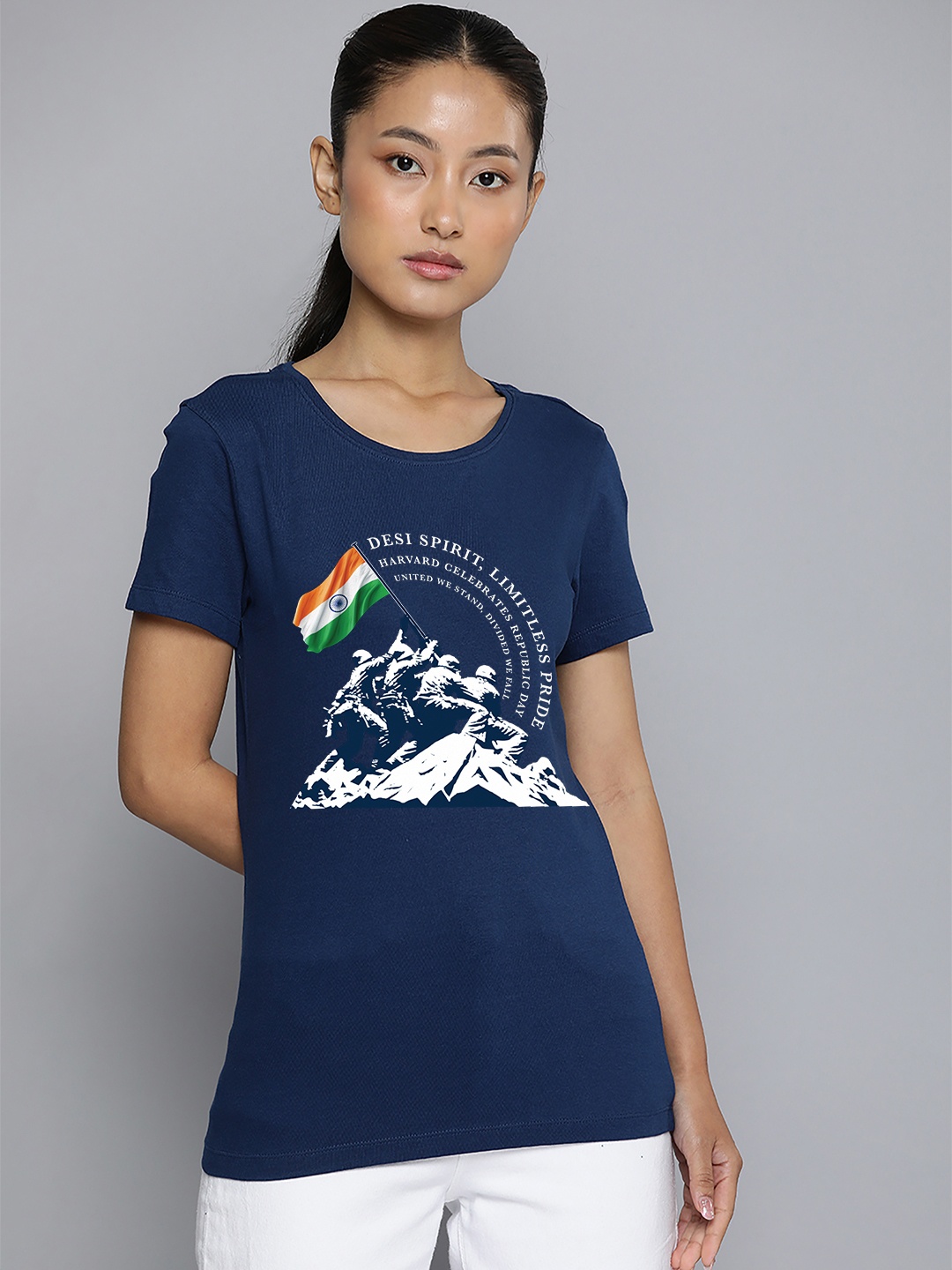 

Harvard Navy Blue Round Neck Printed Cotton T-shirt