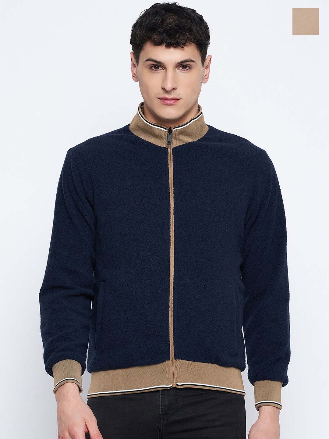 

Okane Mock Collar Reversible Bomber Jacket, Beige