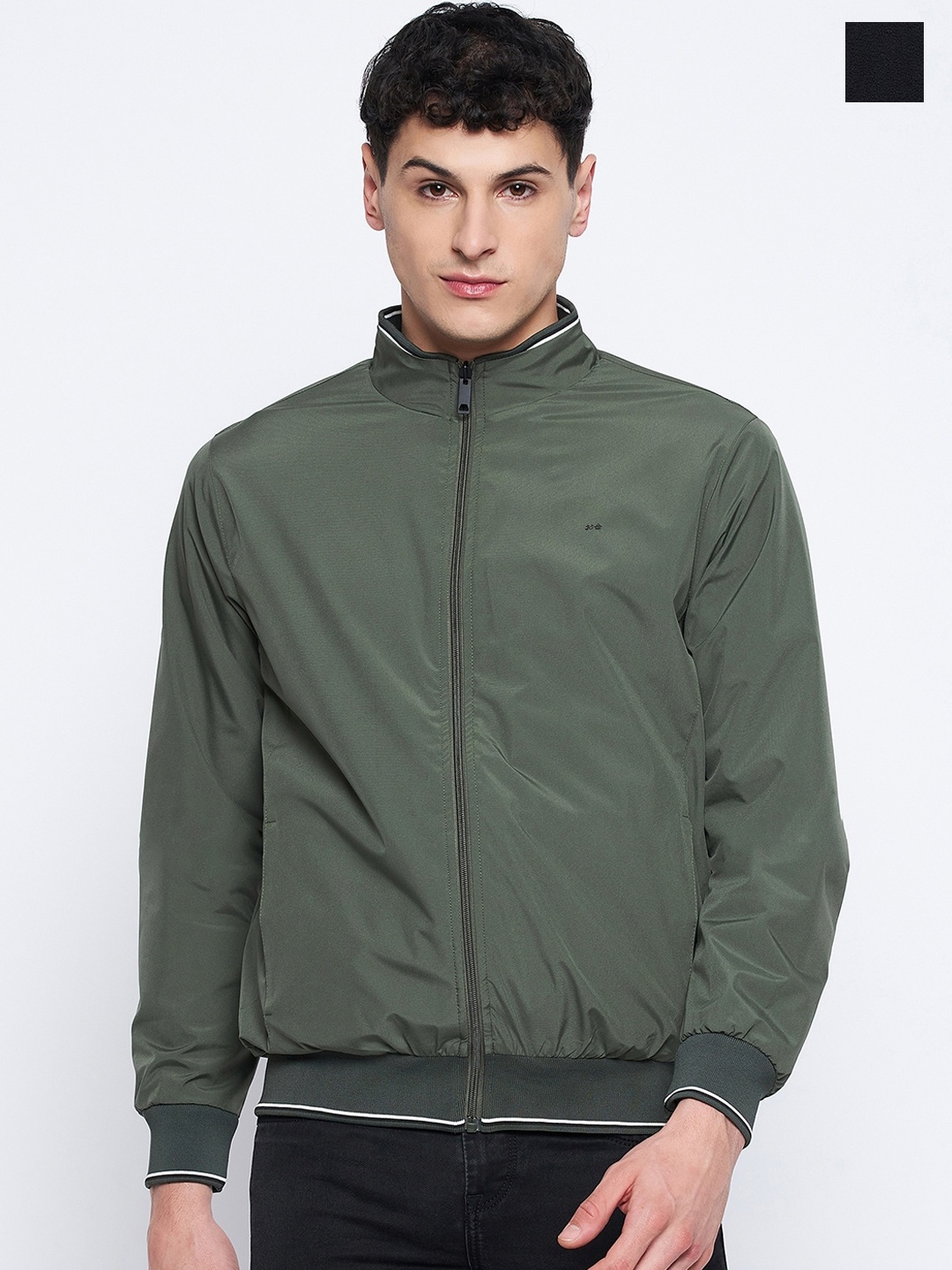 

Okane Mock Collar Reversible Padded Jacket, Olive