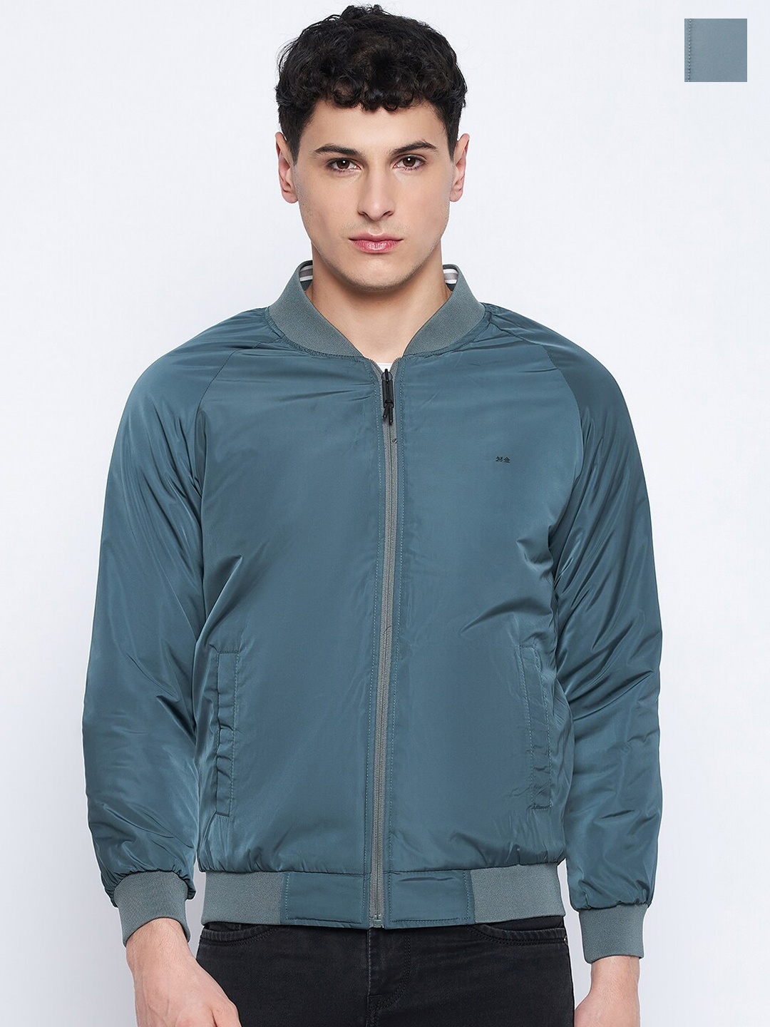 

Okane Stand Collar Long Sleeves Reversible Bomber Jacket, Olive