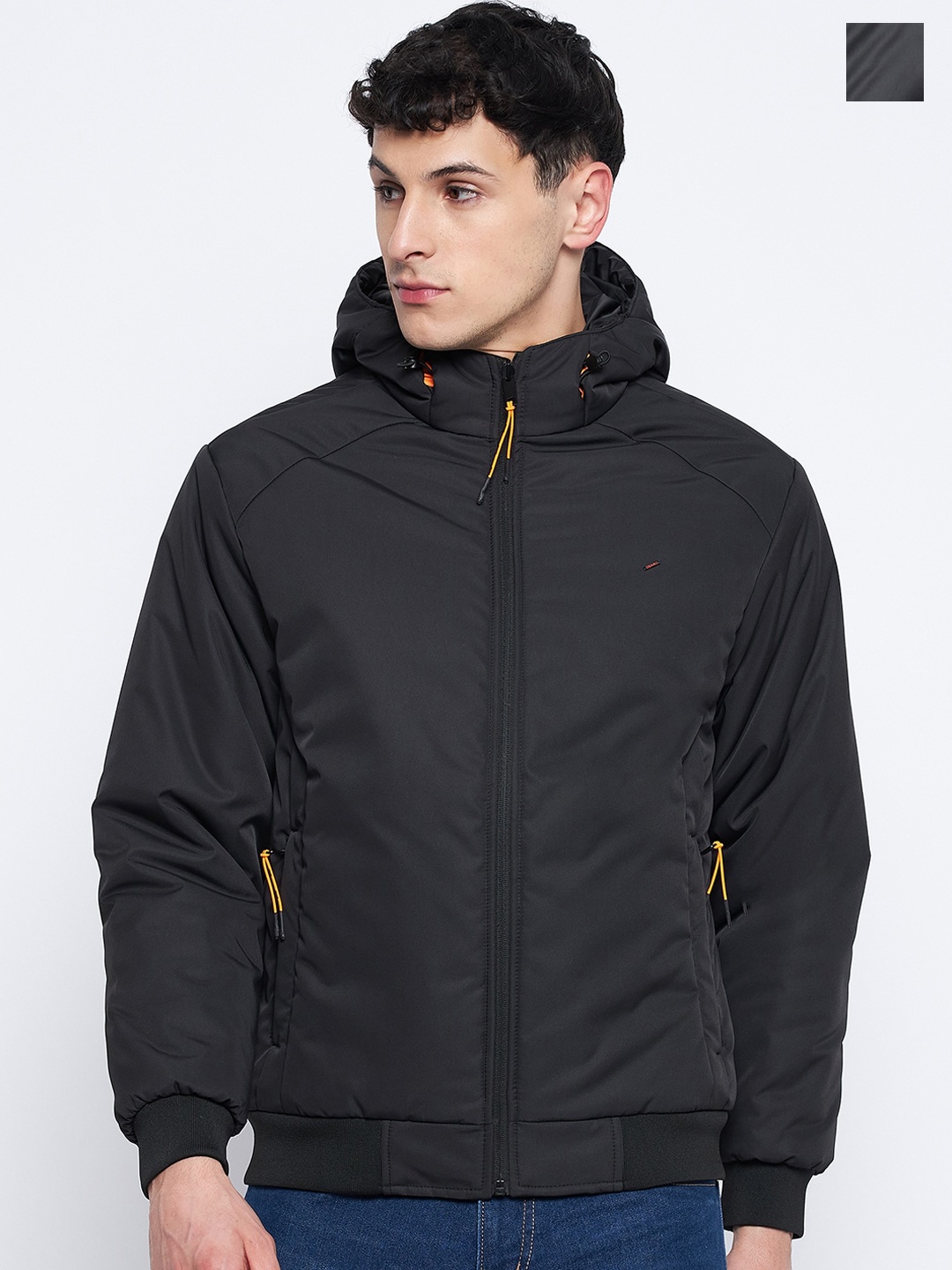 

Okane Hooded Neck Long Sleeves Zip Detail Reversible Padded Jacket, Black